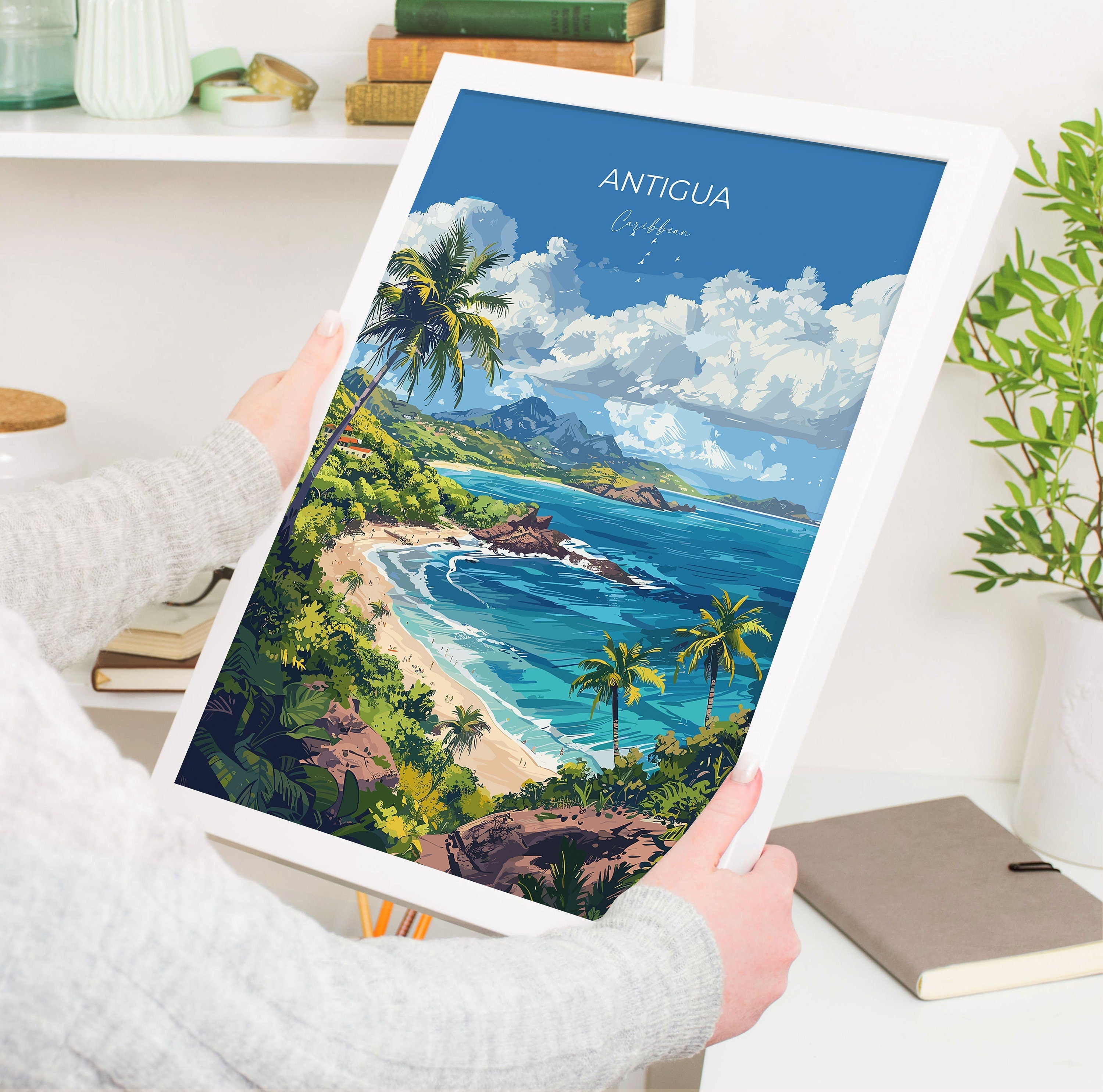 Antigua Travel Print Wall Art, Travel Poster of Antigua, Caribbean, Antigua Art Lovers Gift, Caribbean Gift, Wall Art Print NQ Media Designs