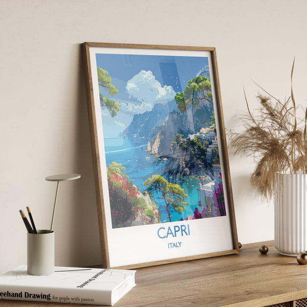 Capri Travel Print, Travel Poster of Capri, Italy, Capri Art Lovers Gift, Amalfi Coast Gift, Wall Art Print
