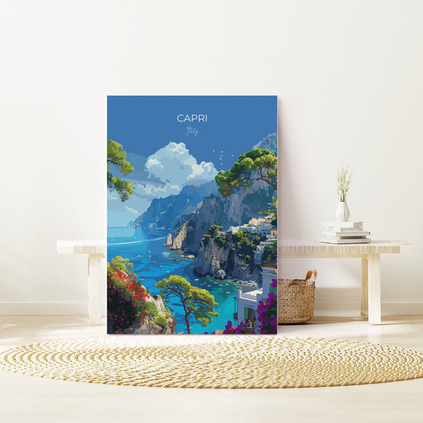 Capri Travel Poster, Travel Print of Capri, Italy, Capri Art Lovers Gift, Amalfi Coast Gift, Wall Art Print