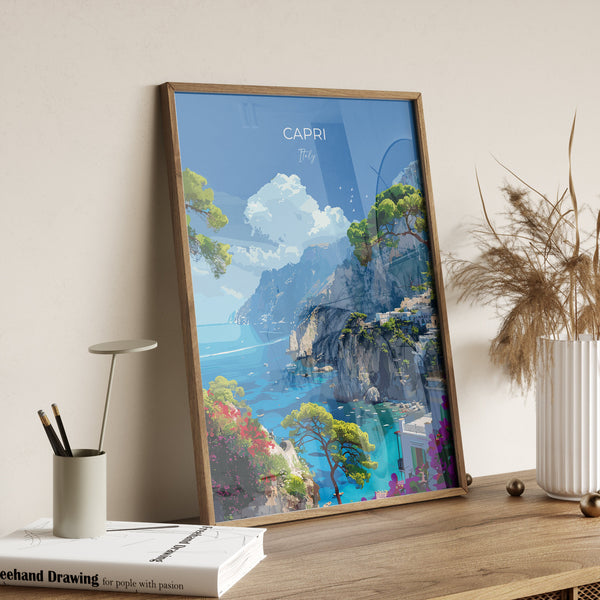 Capri Travel Poster, Travel Print of Capri, Italy, Capri Art Lovers Gift, Amalfi Coast Gift, Wall Art Print