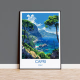 Capri Travel Print, Travel Poster of Capri, Italy, Capri Art Lovers Gift, Amalfi Coast Gift, Wall Art Print NQ Media Designs