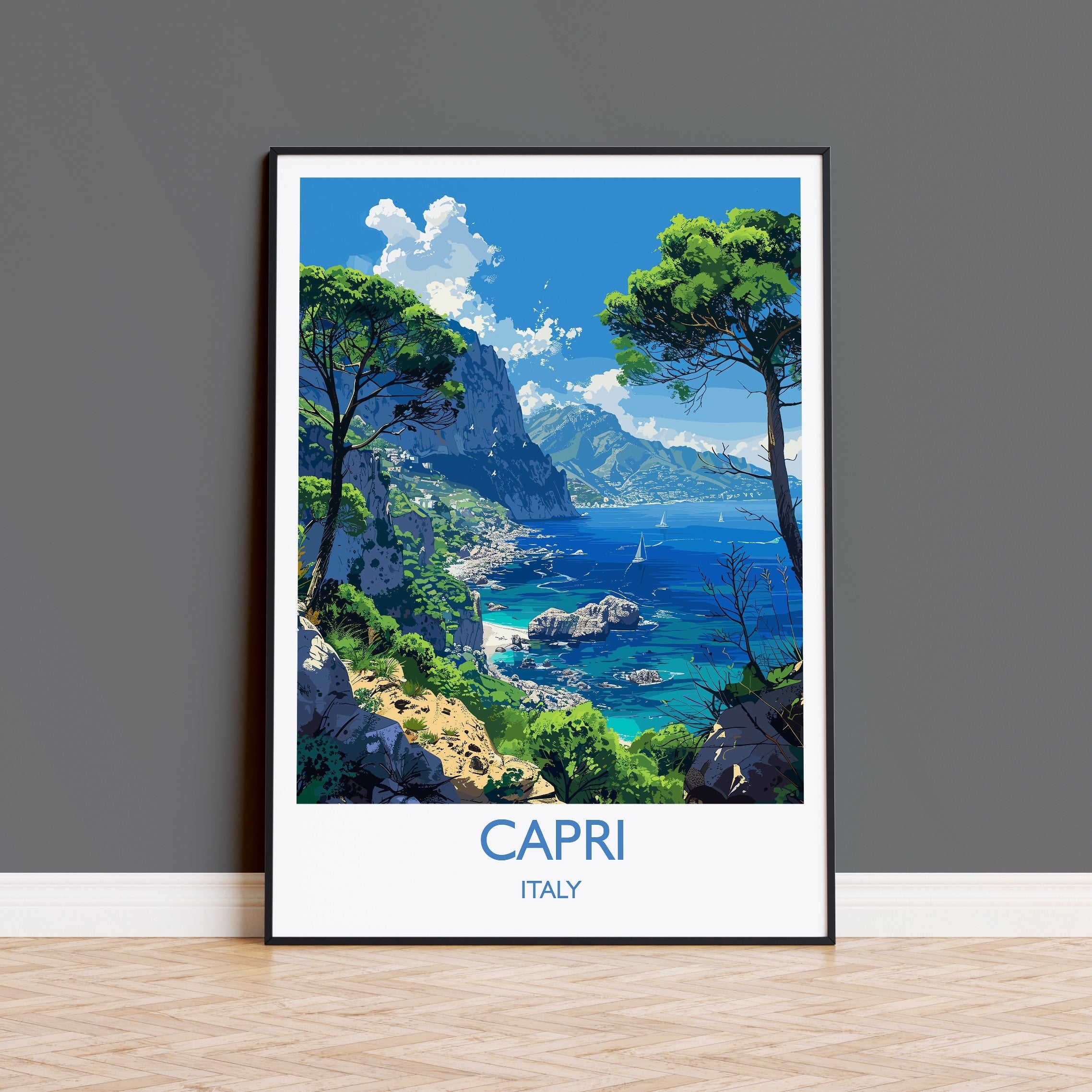 Capri Travel Print, Travel Poster of Capri, Italy, Capri Art Lovers Gift, Amalfi Coast Gift, Wall Art Print NQ Media Designs