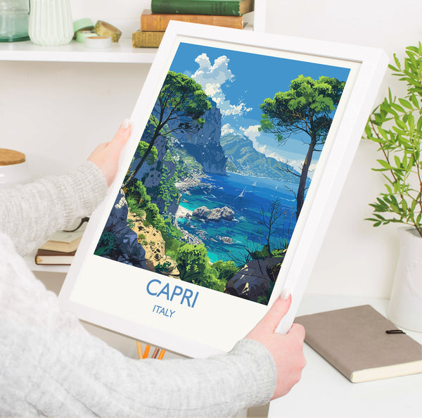Capri Travel Print, Travel Poster of Capri, Italy, Capri Art Lovers Gift, Amalfi Coast Gift, Wall Art Print