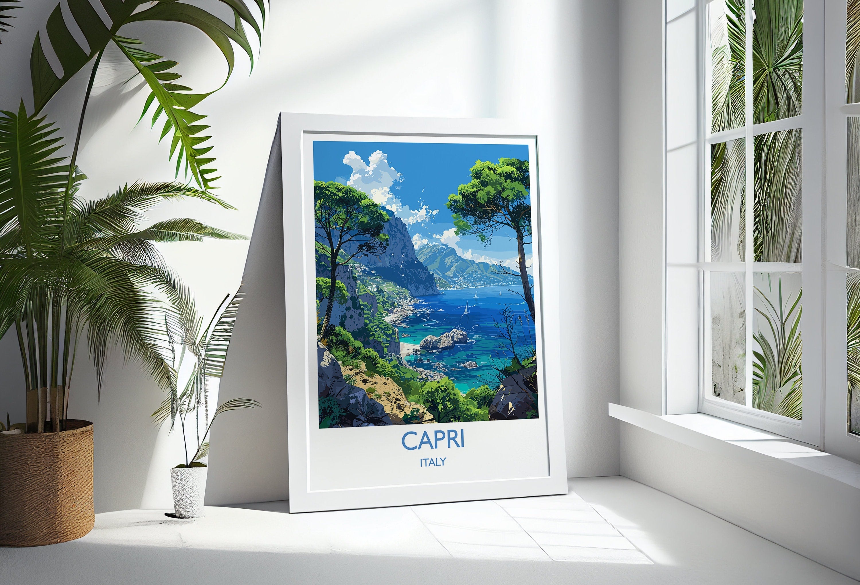 Capri Travel Print, Travel Poster of Capri, Italy, Capri Art Lovers Gift, Amalfi Coast Gift, Wall Art Print NQ Media Designs
