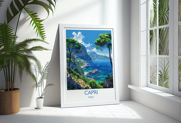 Capri Travel Print, Travel Poster of Capri, Italy, Capri Art Lovers Gift, Amalfi Coast Gift, Wall Art Print