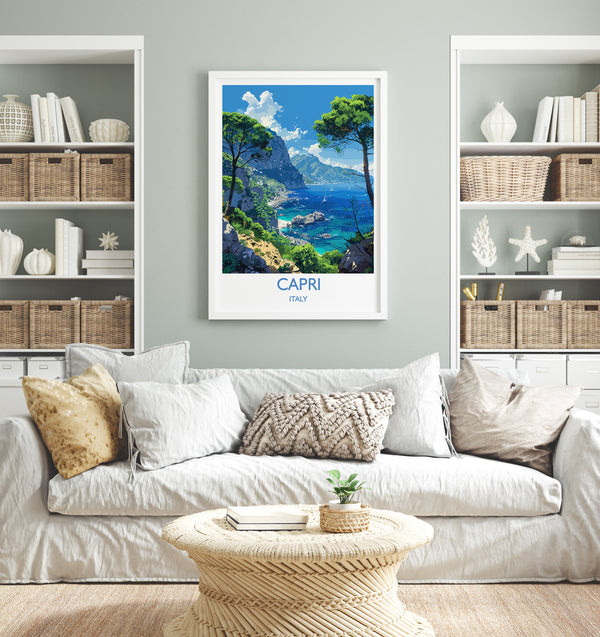 Capri Travel Print, Travel Poster of Capri, Italy, Capri Art Lovers Gift, Amalfi Coast Gift, Wall Art Print