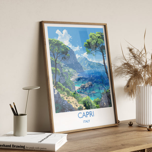Capri Travel Print, Travel Poster of Capri, Italy, Capri Art Lovers Gift, Amalfi Coast Gift, Wall Art Print
