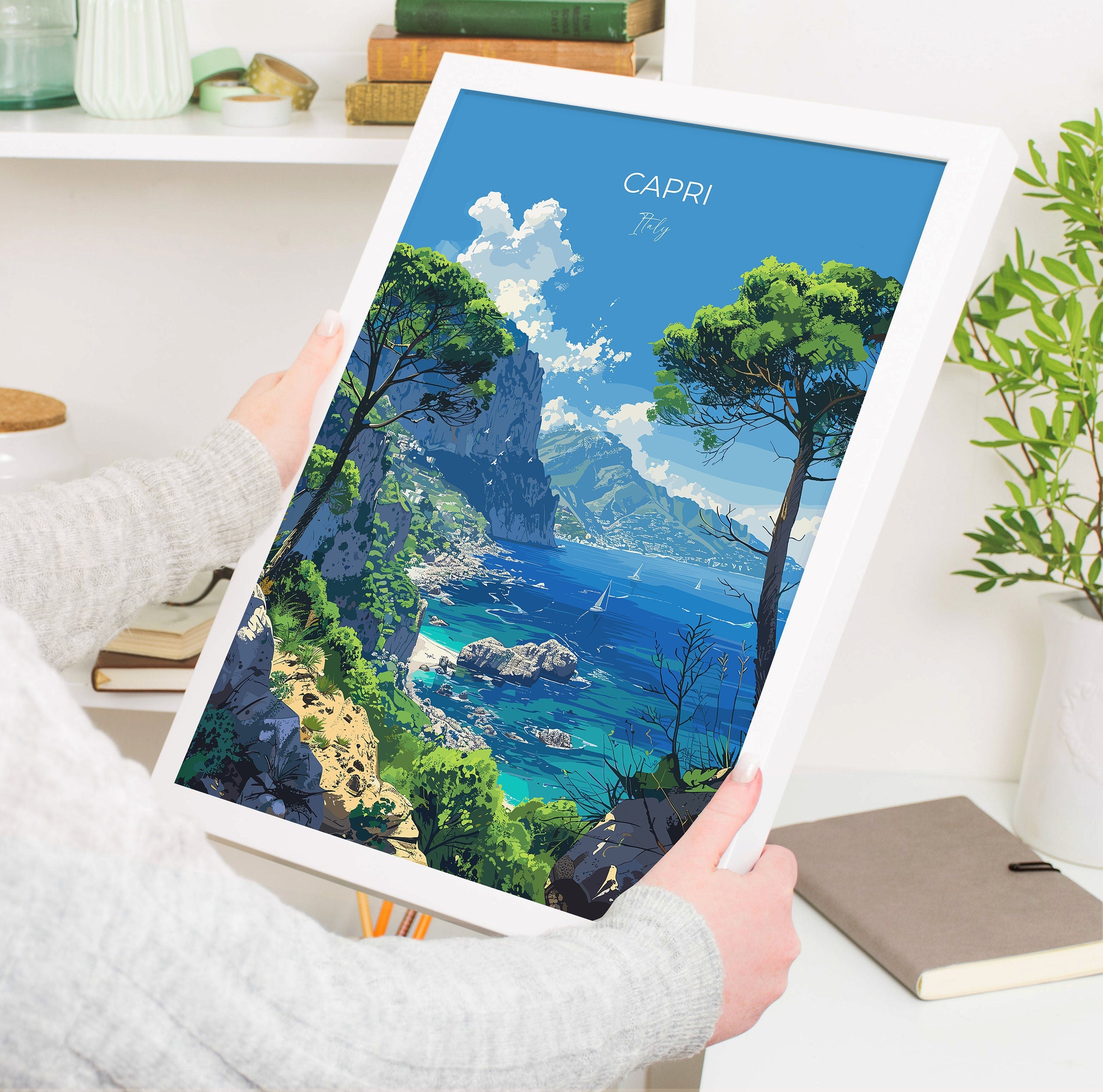 Capri Travel Poster, Travel Print of Capri, Italy, Capri Art Lovers Gift, Amalfi Coast Gift, Wall Art Print NQ Media Designs