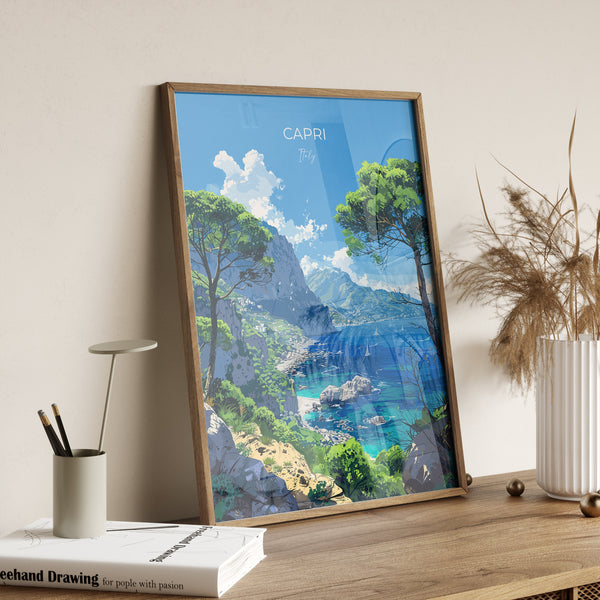 Capri Travel Poster, Travel Print of Capri, Italy, Capri Art Lovers Gift, Amalfi Coast Gift, Wall Art Print