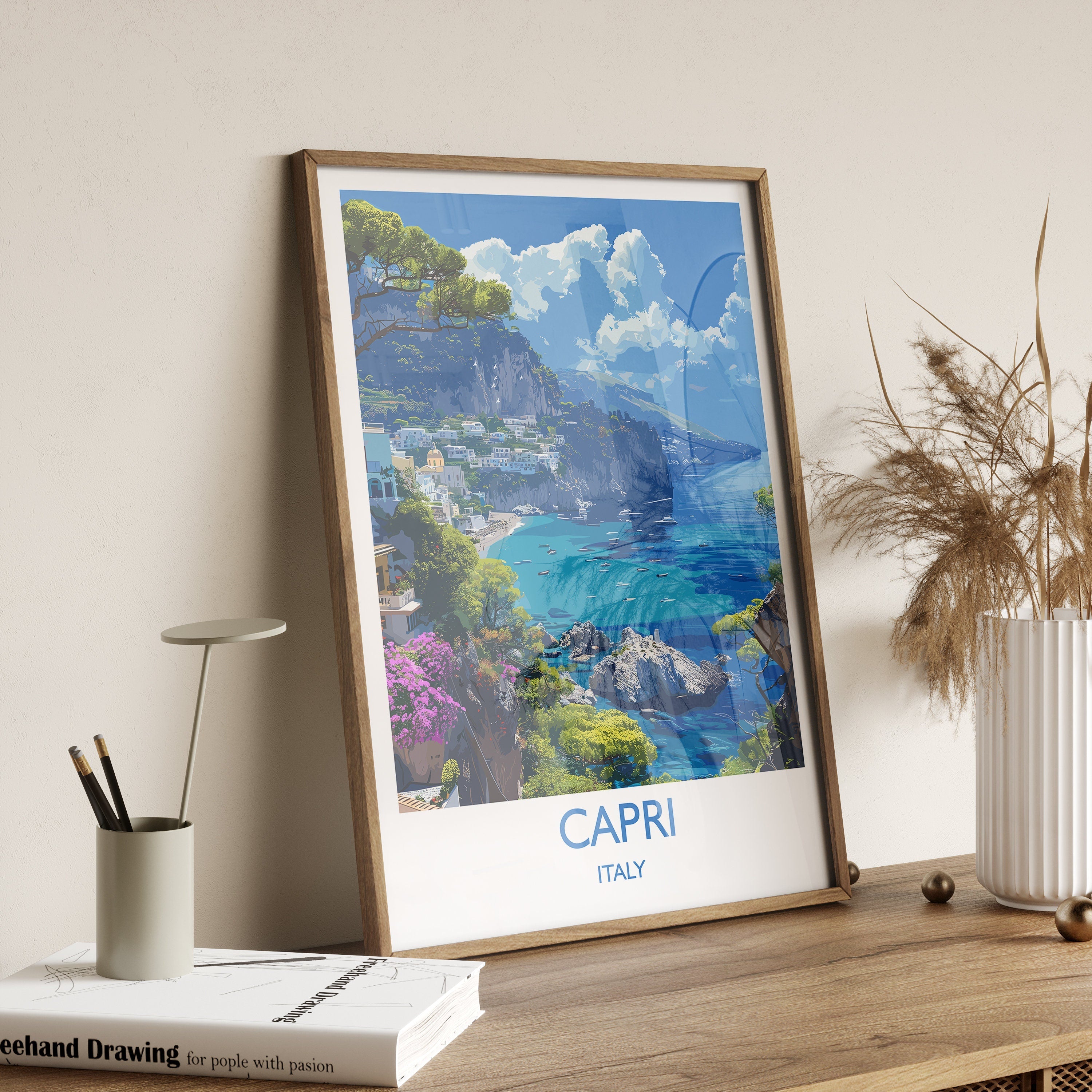 Capri Travel Print, Travel Poster of Capri, Italy, Capri Art Lovers Gift, Amalfi Coast Gift, Wall Art Print NQ Media Designs