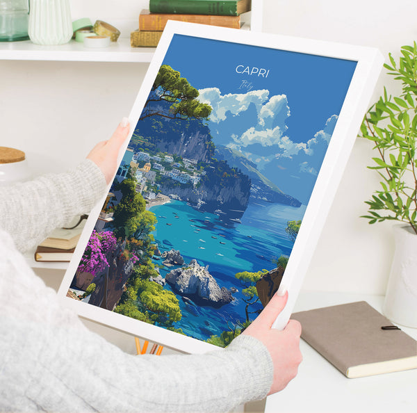 Capri Travel Poster, Travel Print of Capri, Italy, Capri Art Lovers Gift, Amalfi Coast Gift, Wall Art Print