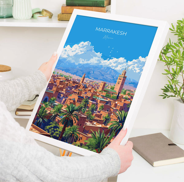 Marrakesh Travel Poster Wall Art, Travel Print of Marrakesh, Marrakesh Art Lovers Gift, Morocco Wall Art