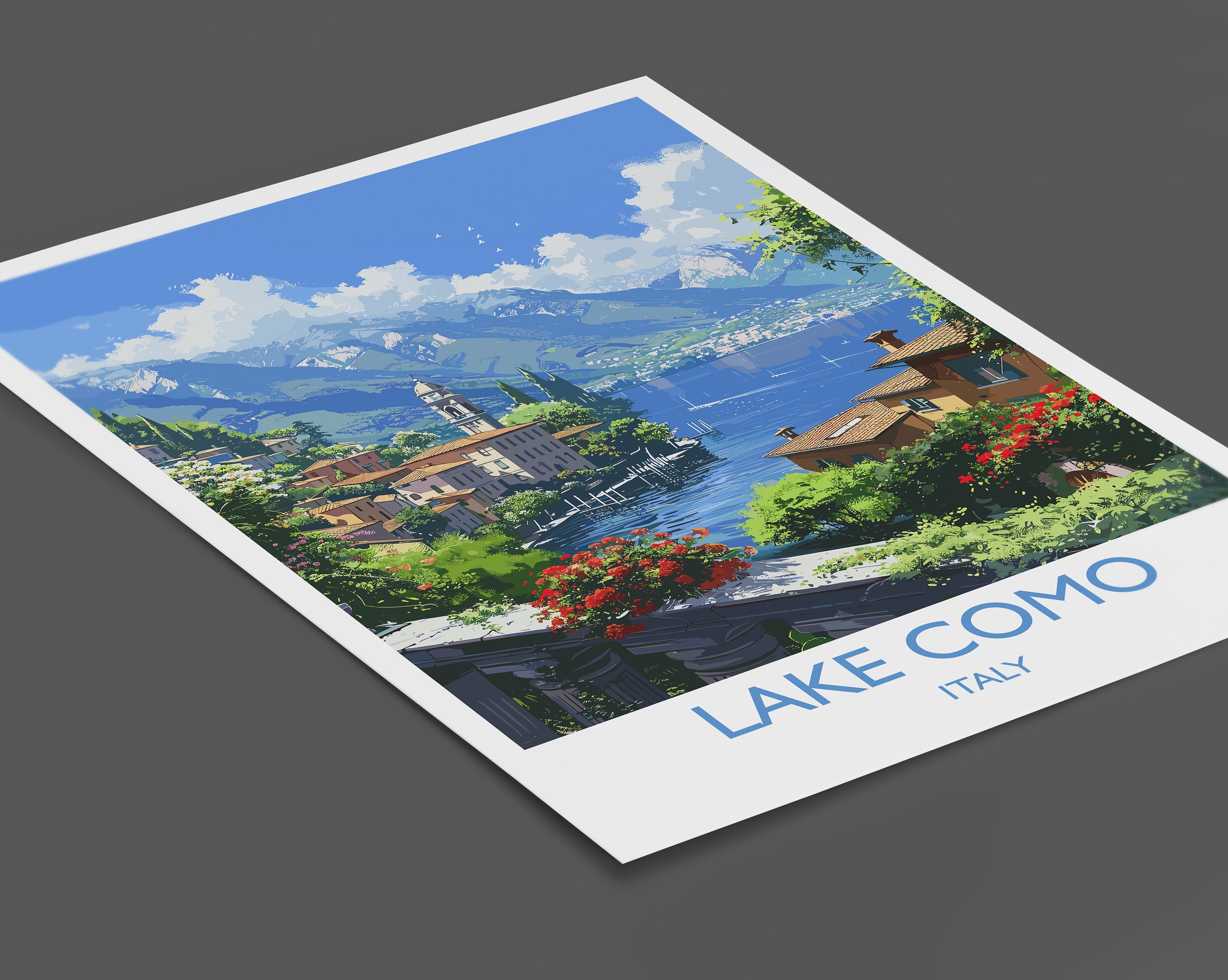 Lake Como Travel Poster Wall Art, Travel Print of Lake Como, Lake Como Art Lovers Gift, Italy, Italian Lakes Art Gift NQ Media Designs