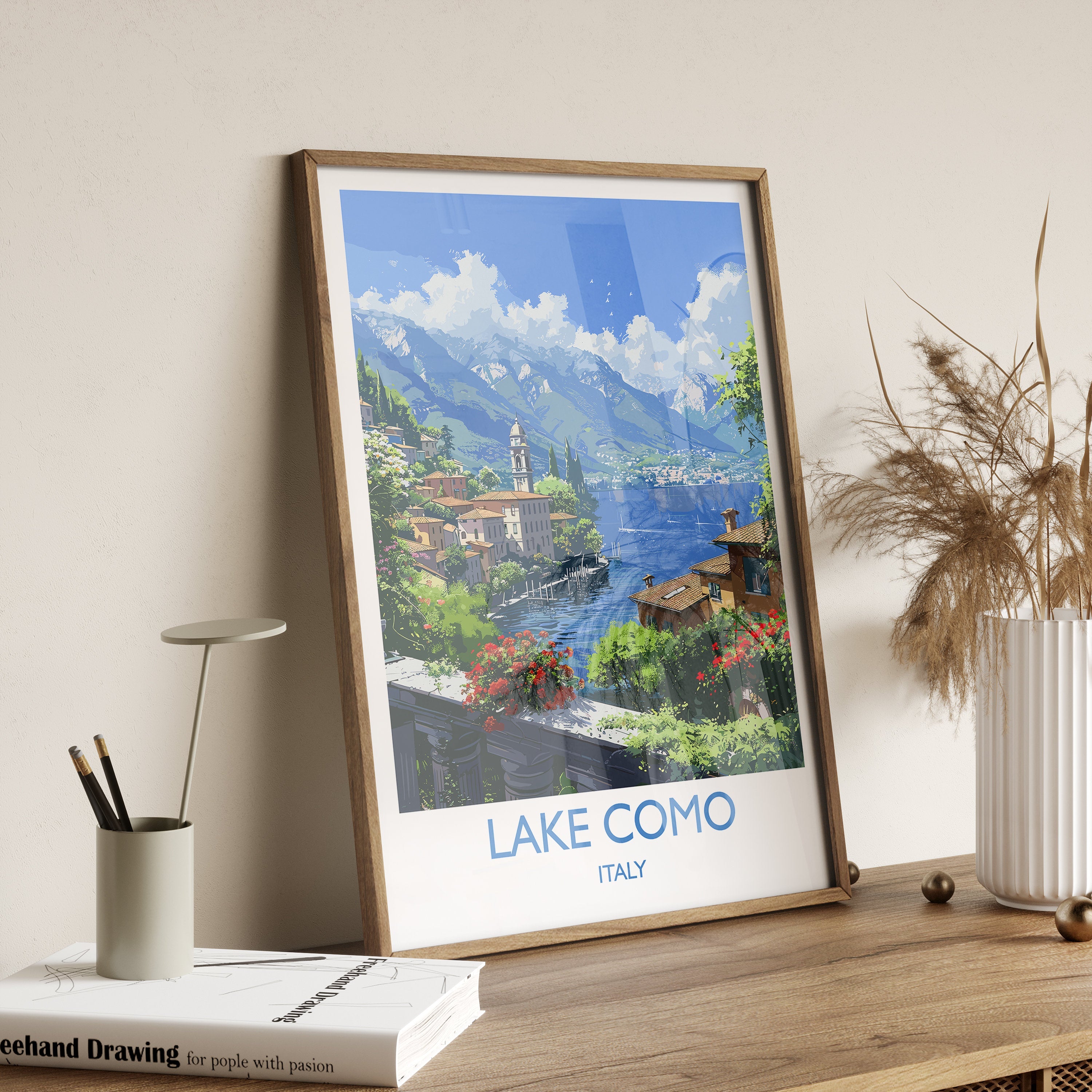 Lake Como Travel Poster Wall Art, Travel Print of Lake Como, Lake Como Art Lovers Gift, Italy, Italian Lakes Art Gift NQ Media Designs