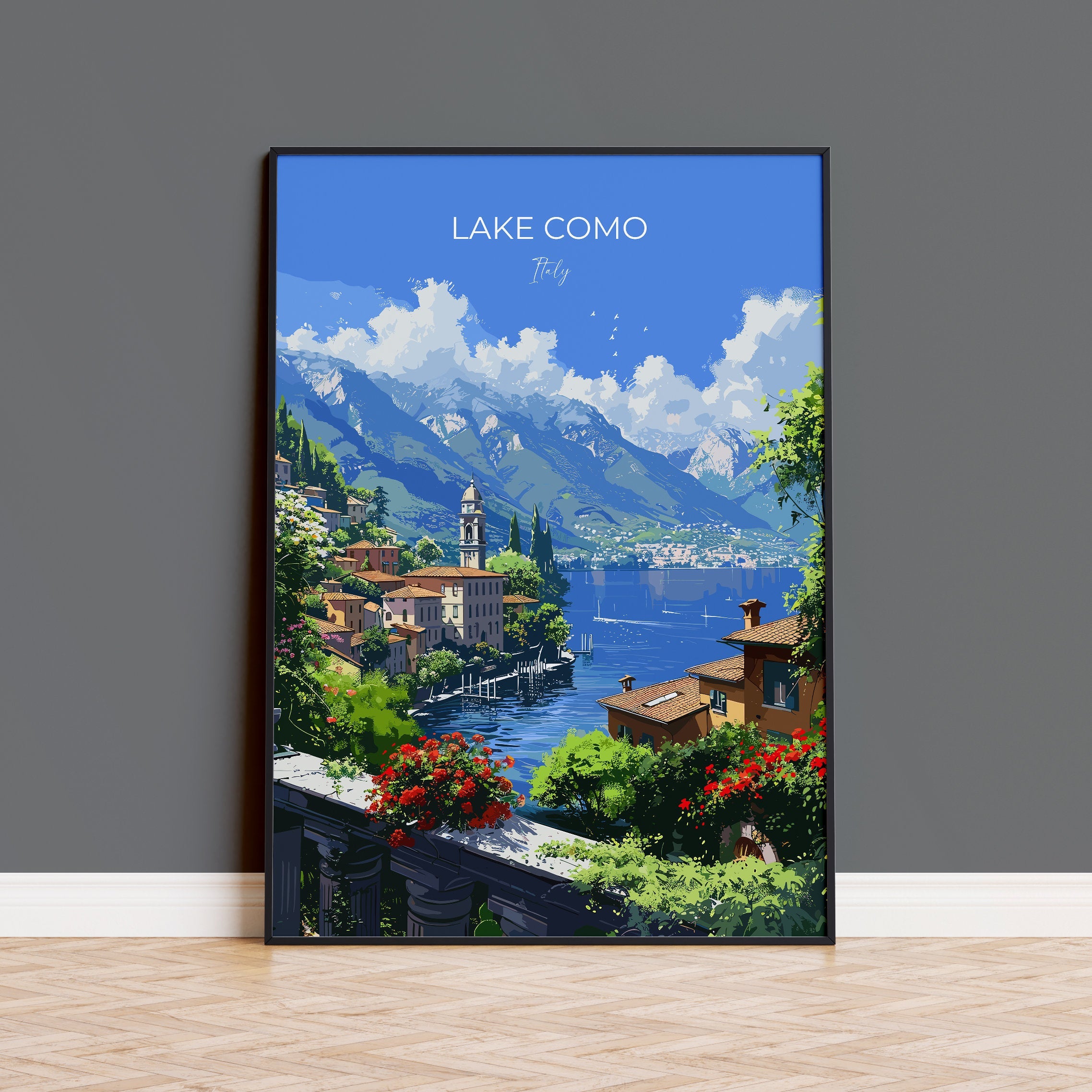 Lake Como Travel Print Wall Art, Travel Poster of Lake Como, Lake Como Art Lovers Gift, Italy, Italian Lakes Art Gift NQ Media Designs