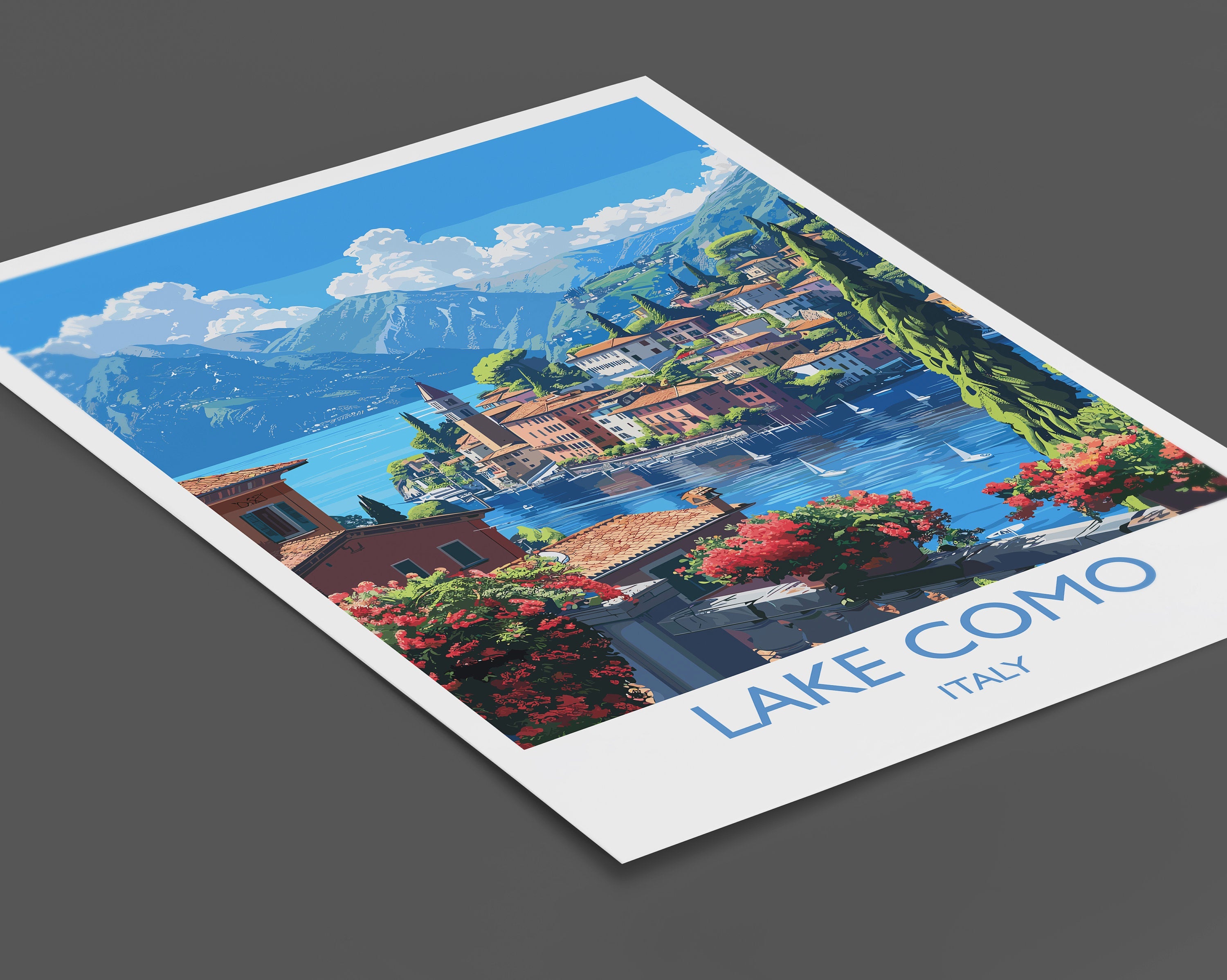 Lake Como Travel Poster Wall Art, Travel Print of Lake Como, Lake Como Art Lovers Gift, Italy, Italian Lakes Art Gift NQ Media Designs
