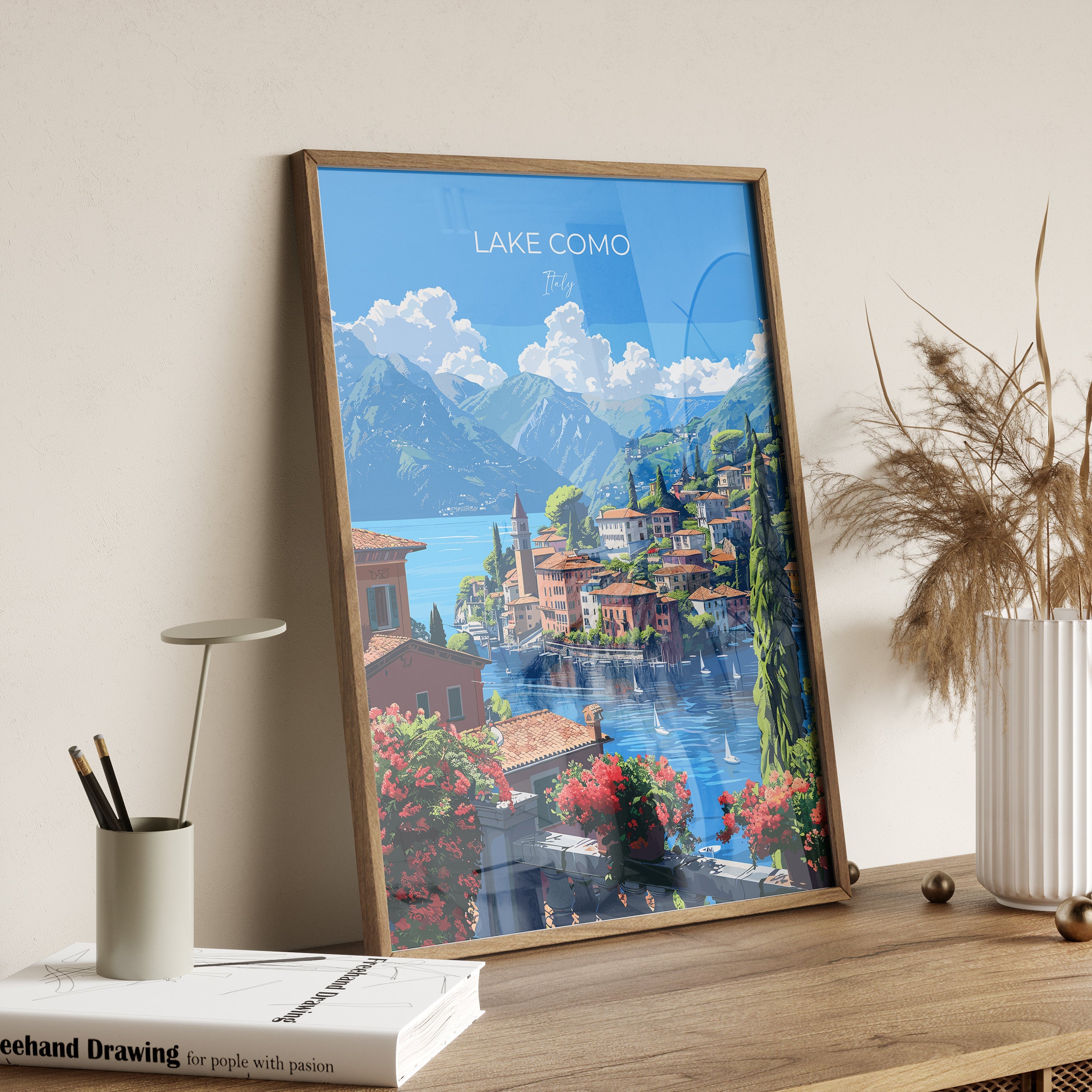 Lake Como Travel Print Wall Art, Travel Poster of Lake Como, Lake Como Art Lovers Gift, Italy, Italian Lakes Art Gift NQ Media Designs