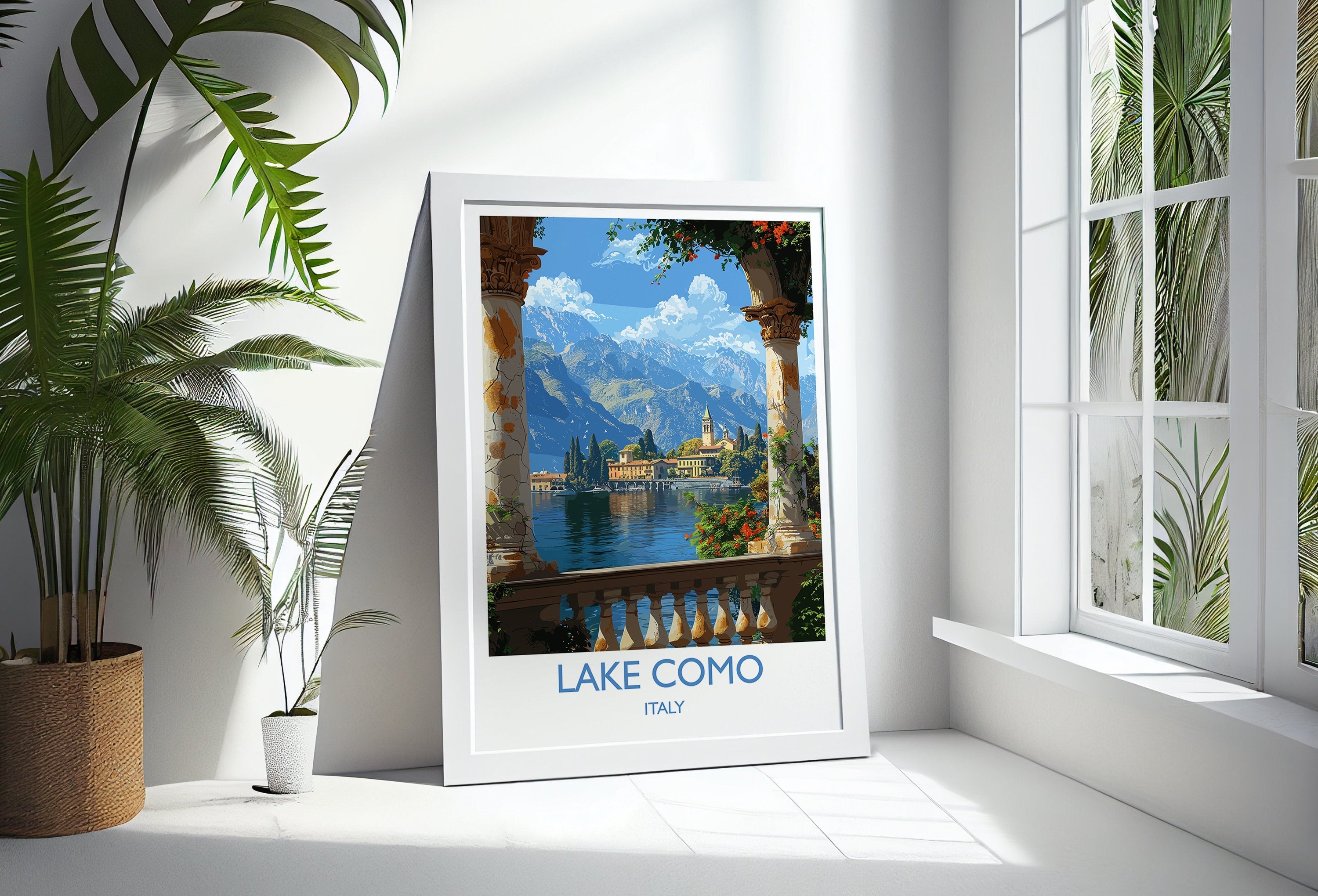 Lake Como Travel Poster Wall Art, Travel Print of Lake Como, Lake Como Art Lovers Gift, Italy, Italian Lakes Art Gift NQ Media Designs