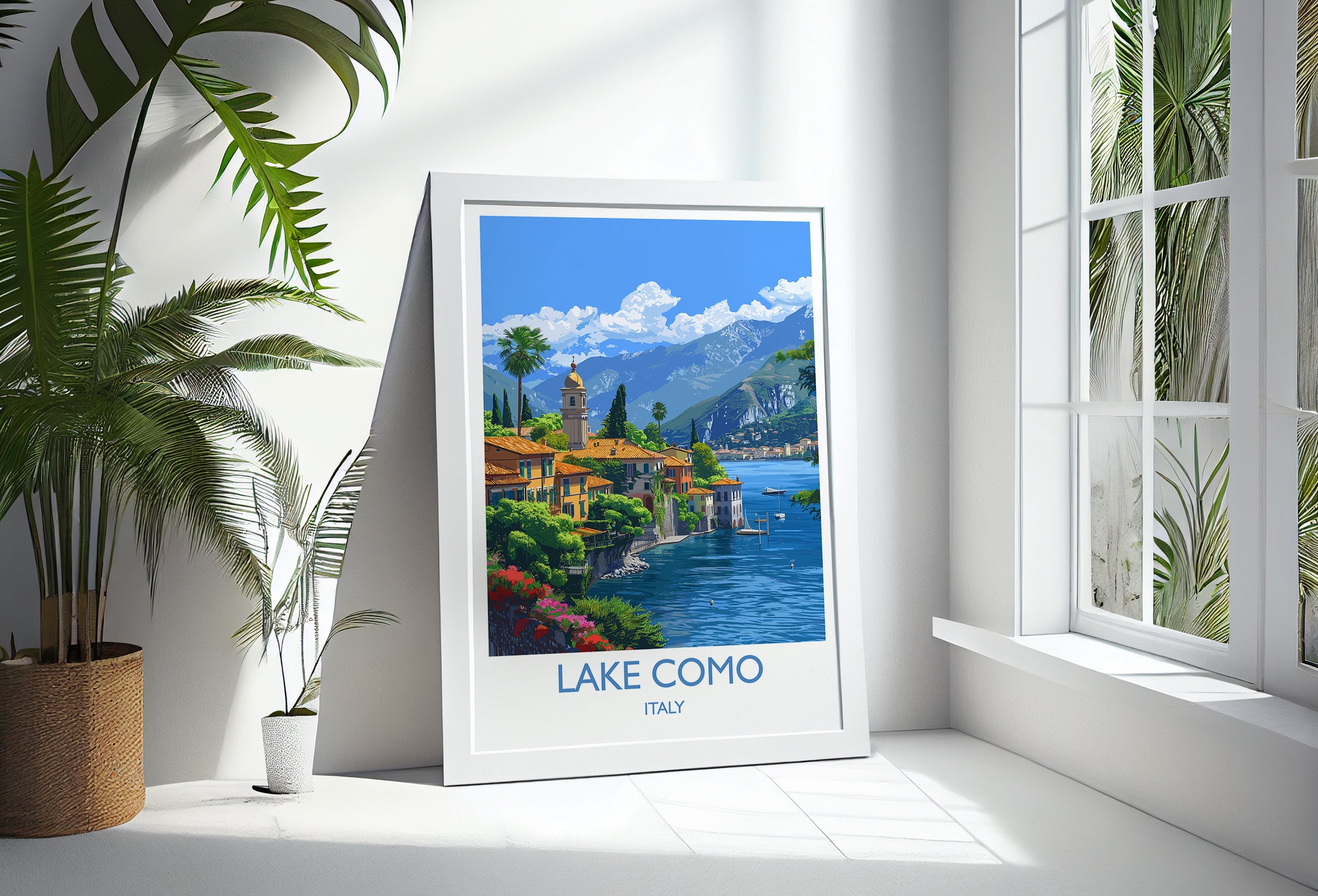 Lake Como Travel Poster Wall Art, Travel Print of Lake Como, Lake Como Art Lovers Gift, Italy, Italian Lakes Art Gift NQ Media Designs