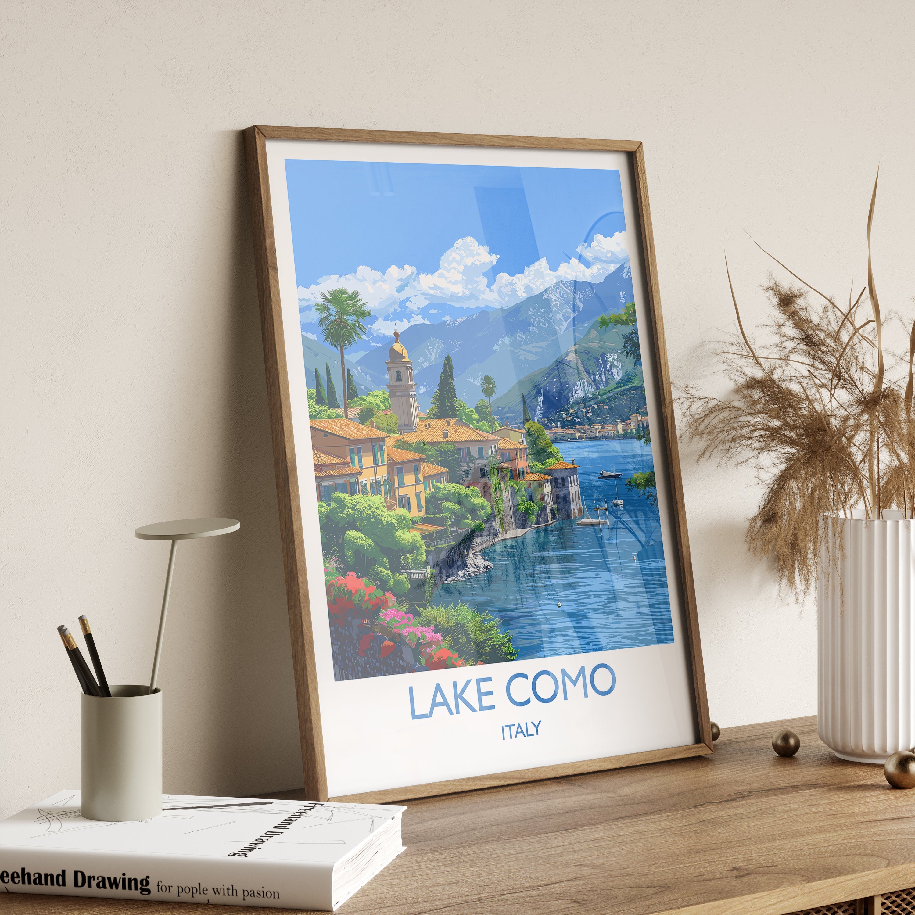 Lake Como Travel Poster Wall Art, Travel Print of Lake Como, Lake Como Art Lovers Gift, Italy, Italian Lakes Art Gift NQ Media Designs