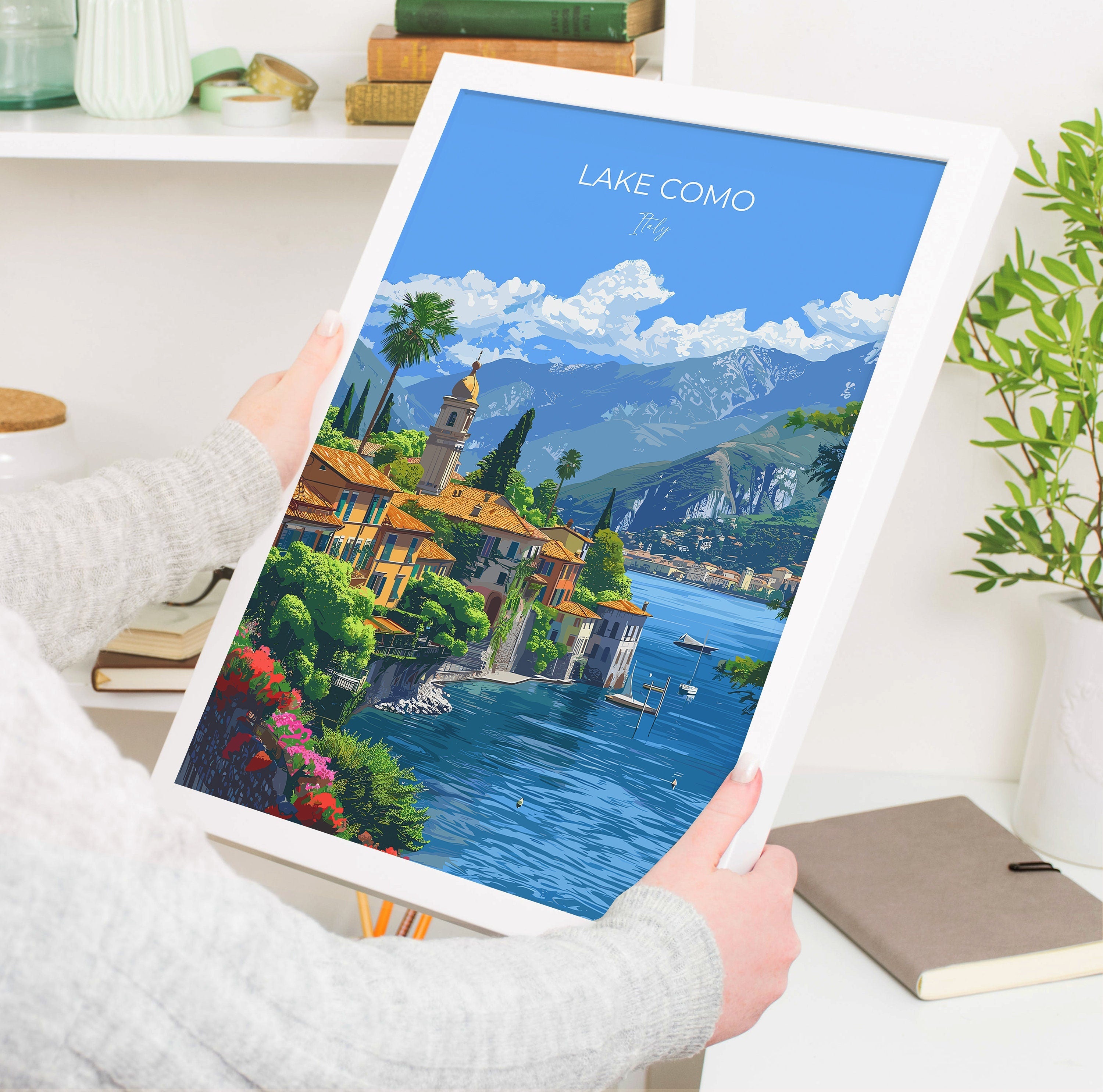 Lake Como Travel Print Wall Art, Travel Poster of Lake Como, Lake Como Art Lovers Gift, Italy, Italian Lakes Art Gift NQ Media Designs