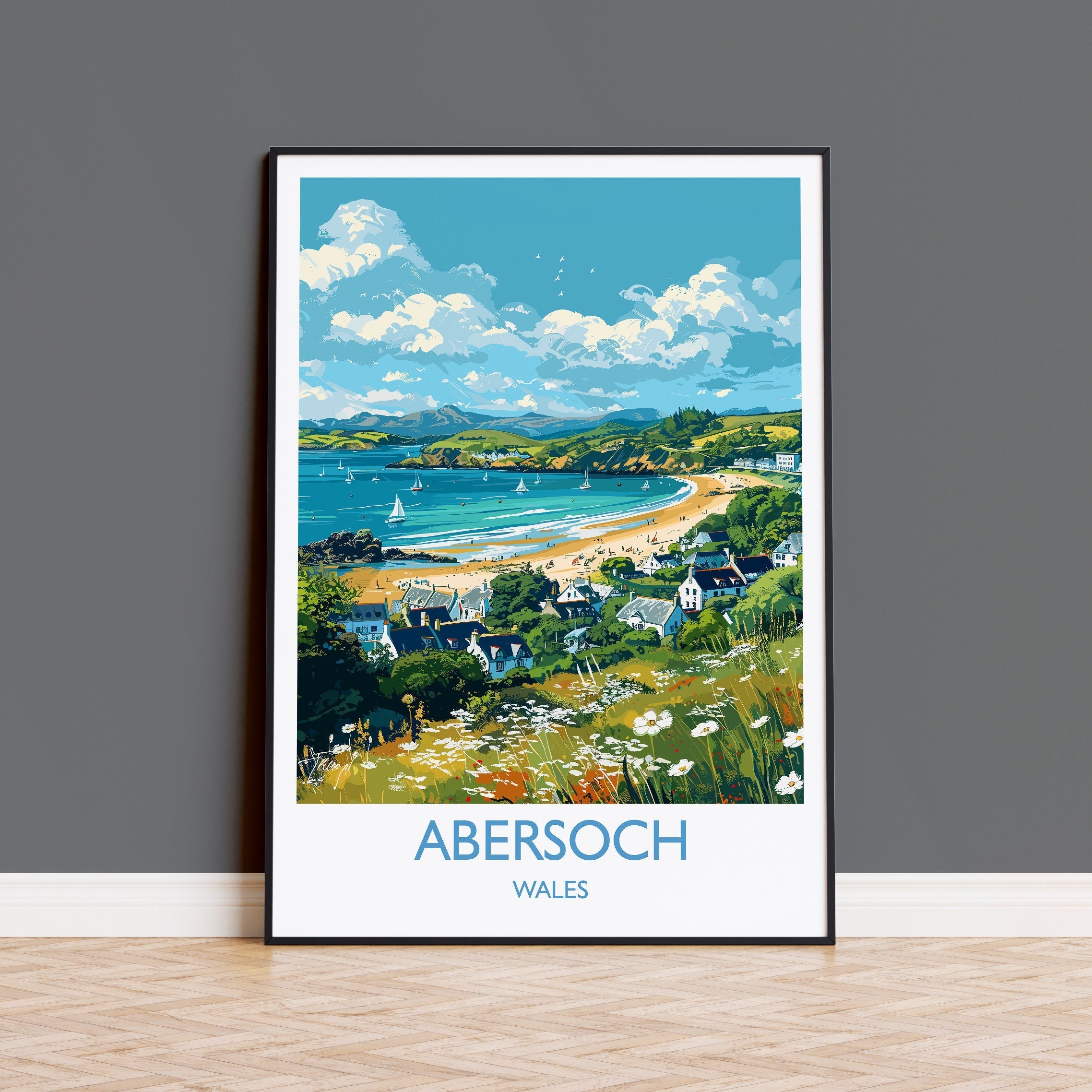 Abersoch Travel Print Wall Art, Abersoch Travel Poster, Wales, Welsh Art, Abersoch Art lovers Gift, Wall Art Print NQ Media Designs