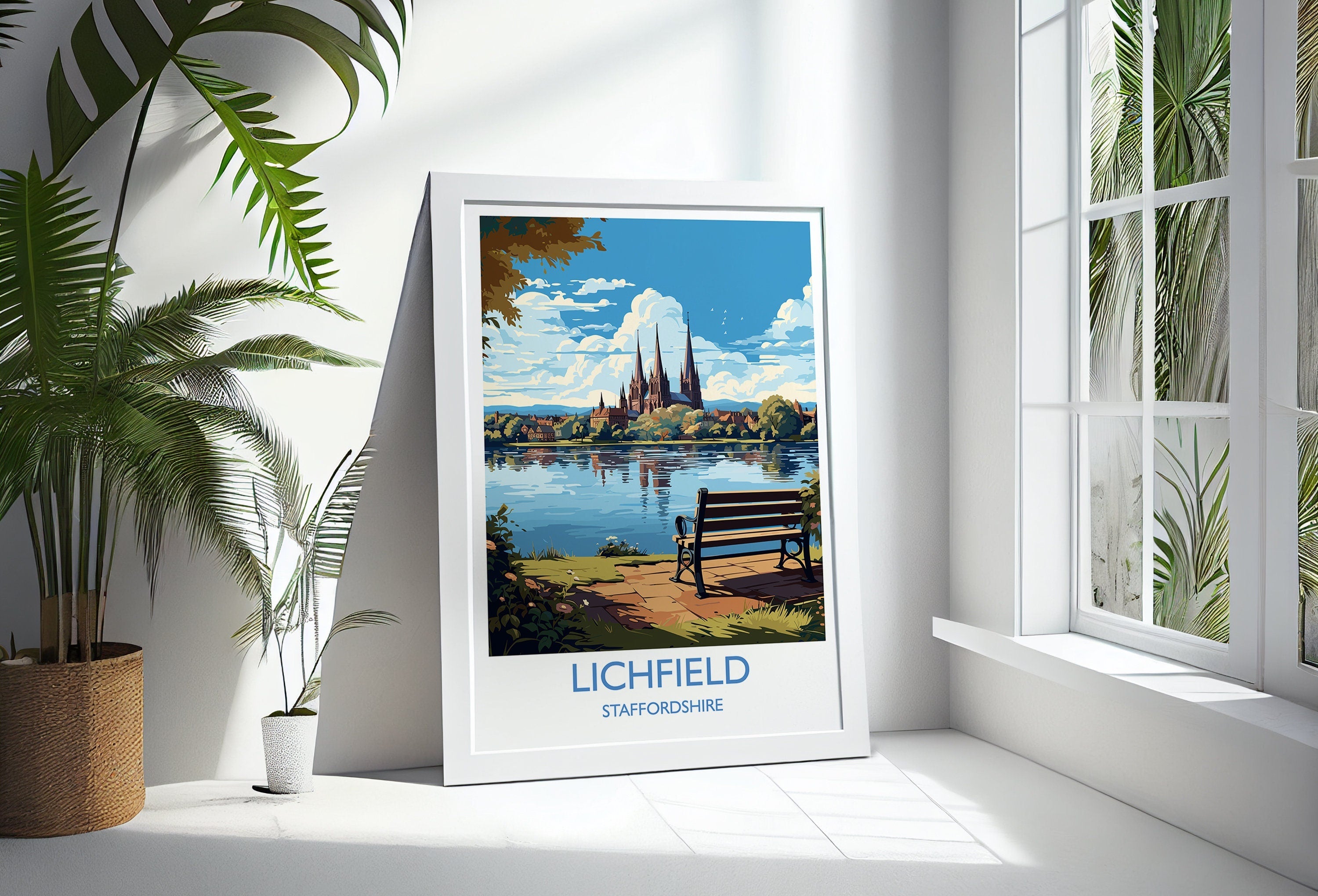Lichfield Travel Print, Travel Poster of Lichfield, England, Staffordshire Art, Lichfield Art Lovers Gift, Wall Art Print NQ Media Designs