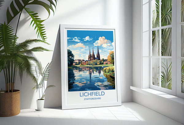 Lichfield Travel Print, Travel Poster of Lichfield, England, Staffordshire Art, Lichfield Art Lovers Gift, Wall Art Print