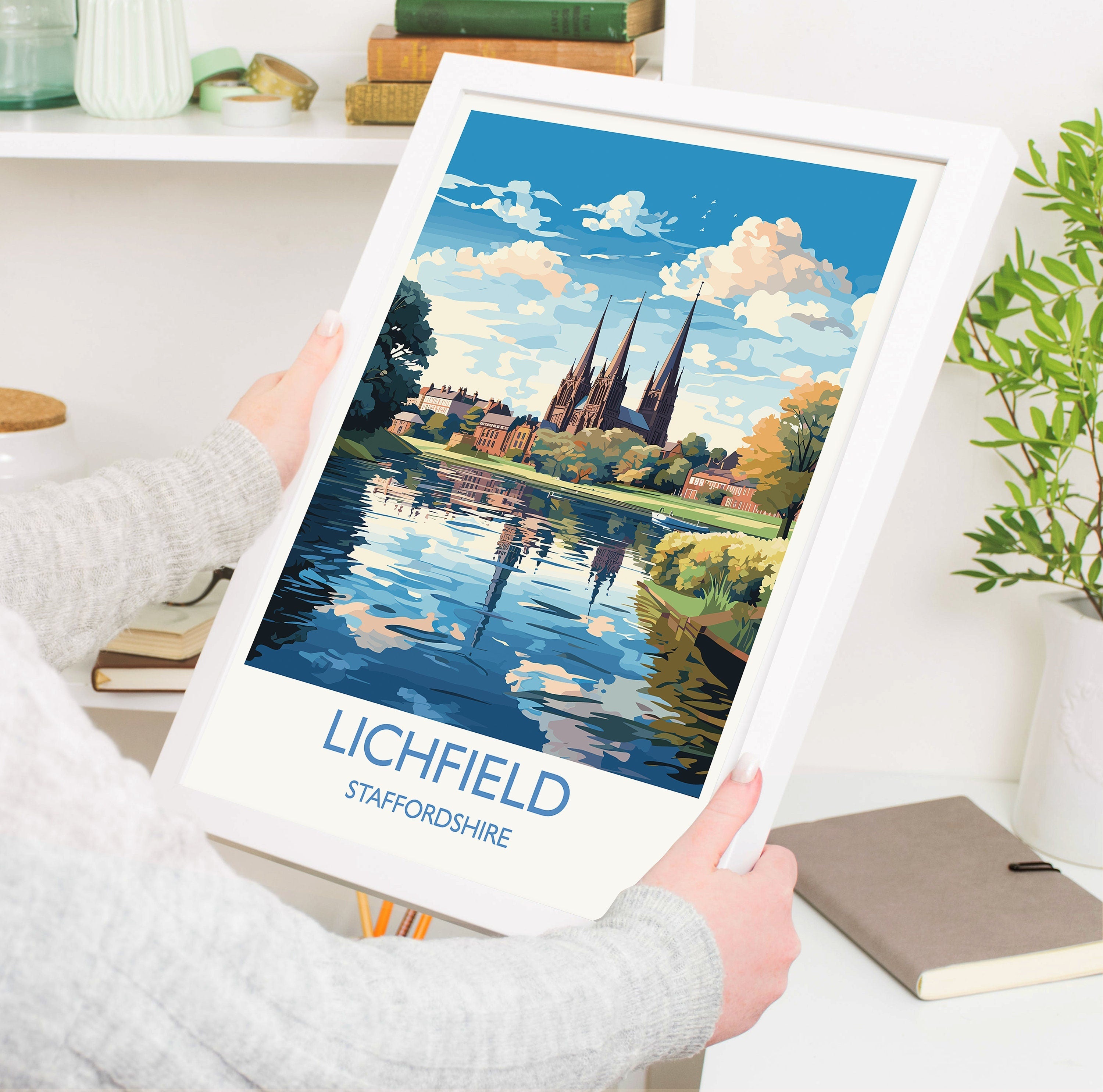 Lichfield Travel Print, Travel Poster of Lichfield, England, Staffordshire Art, Lichfield Art Lovers Gift, Wall Art Print NQ Media Designs
