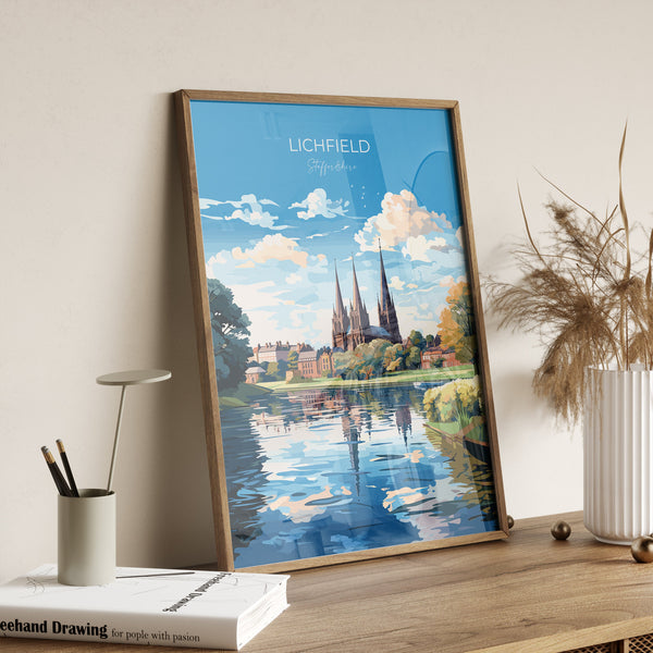 Lichfield Travel Poster, Travel Print of Lichfield, England, Staffordshire Art, Lichfield Art Lovers Gift, Wall Art Print