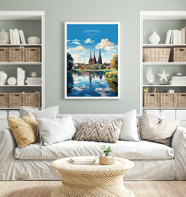 Lichfield Travel Poster, Travel Print of Lichfield, England, Staffordshire Art, Lichfield Art Lovers Gift, Wall Art Print