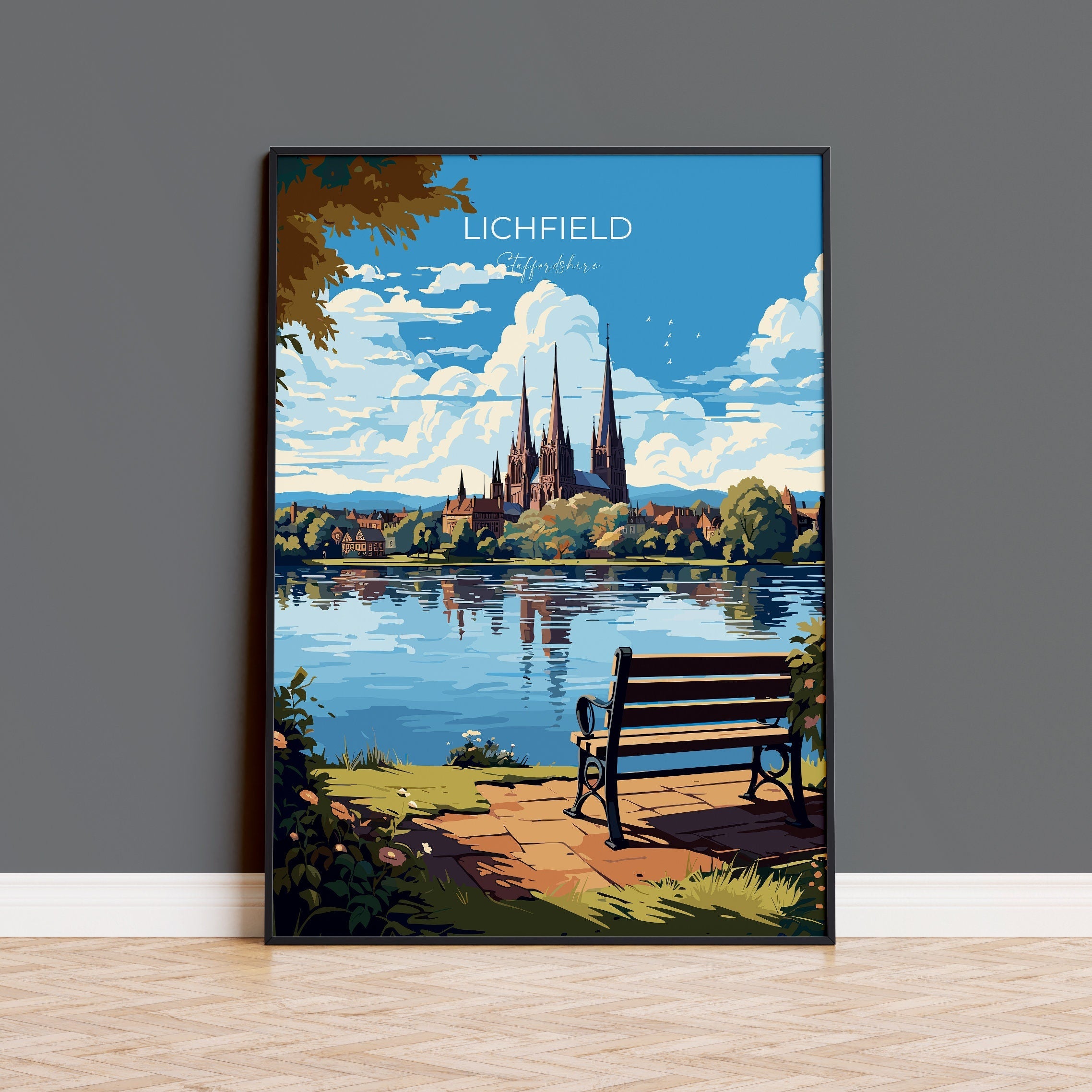 Lichfield Travel Poster, Travel Print of Lichfield, England, Staffordshire Art, Lichfield Art Lovers Gift, Wall Art Print NQ Media Designs