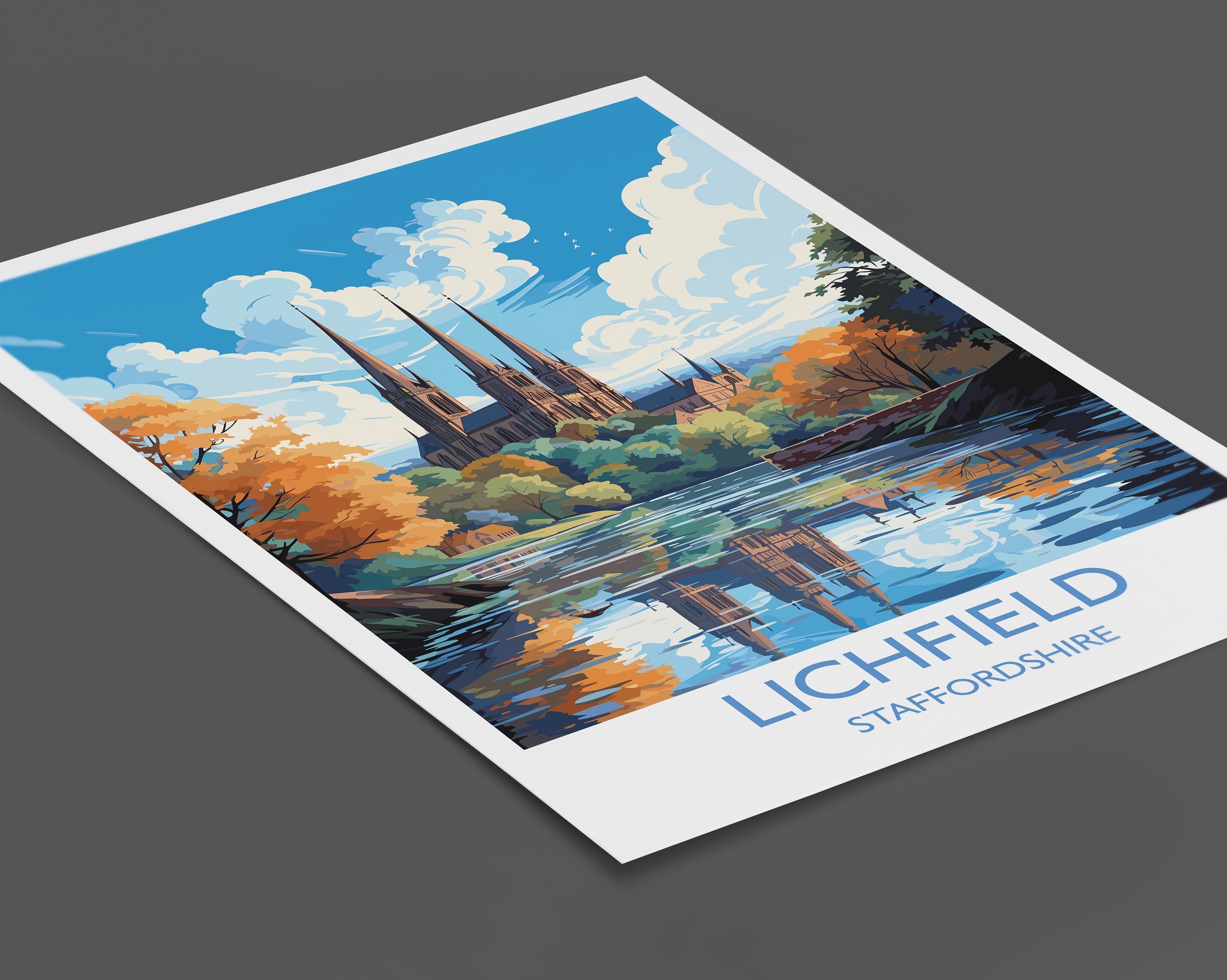 Lichfield Travel Print, Travel Poster of Lichfield, England, Staffordshire Art, Lichfield Art Lovers Gift, Wall Art Print NQ Media Designs