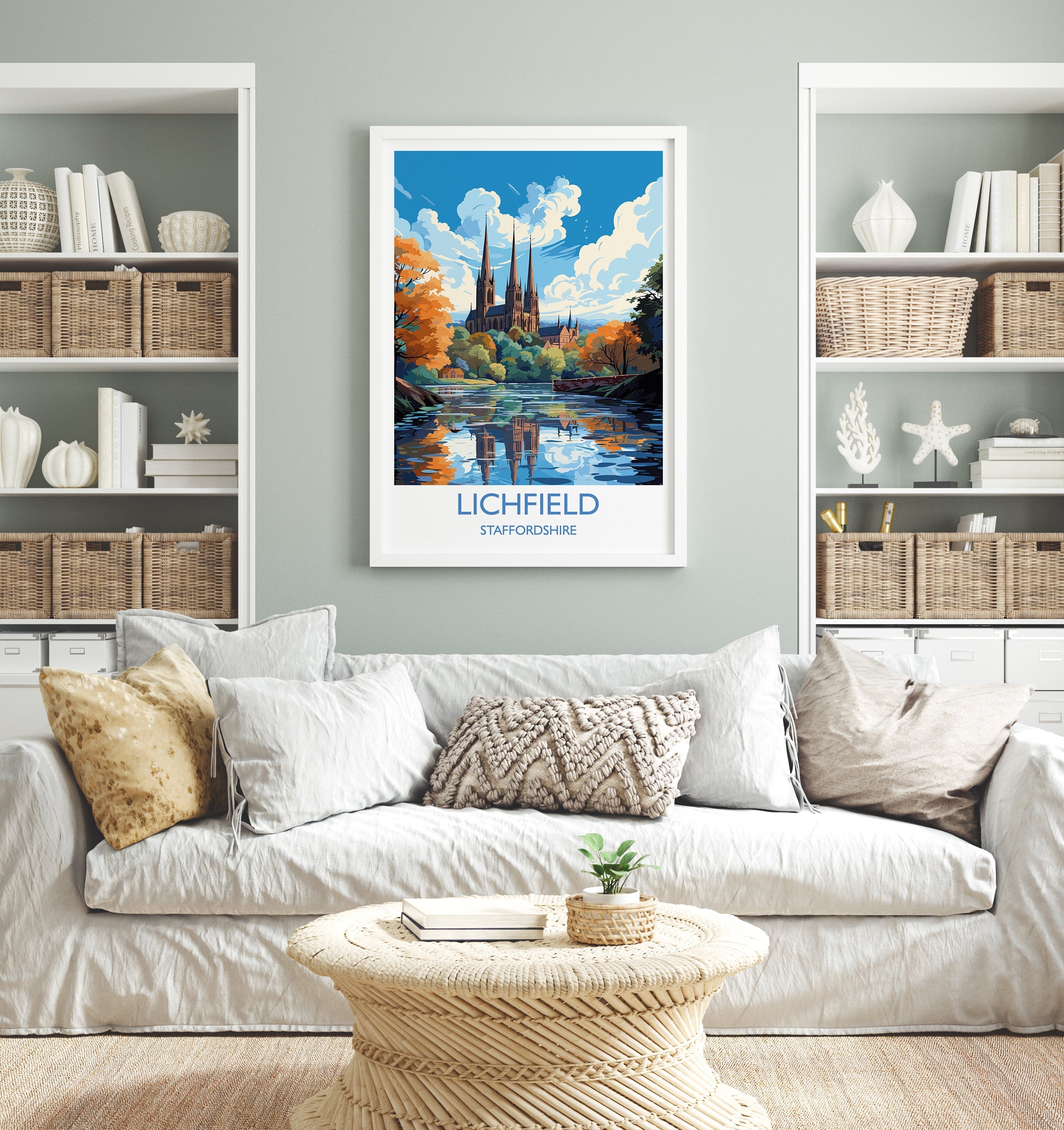 Lichfield Travel Print, Travel Poster of Lichfield, England, Staffordshire Art, Lichfield Art Lovers Gift, Wall Art Print NQ Media Designs