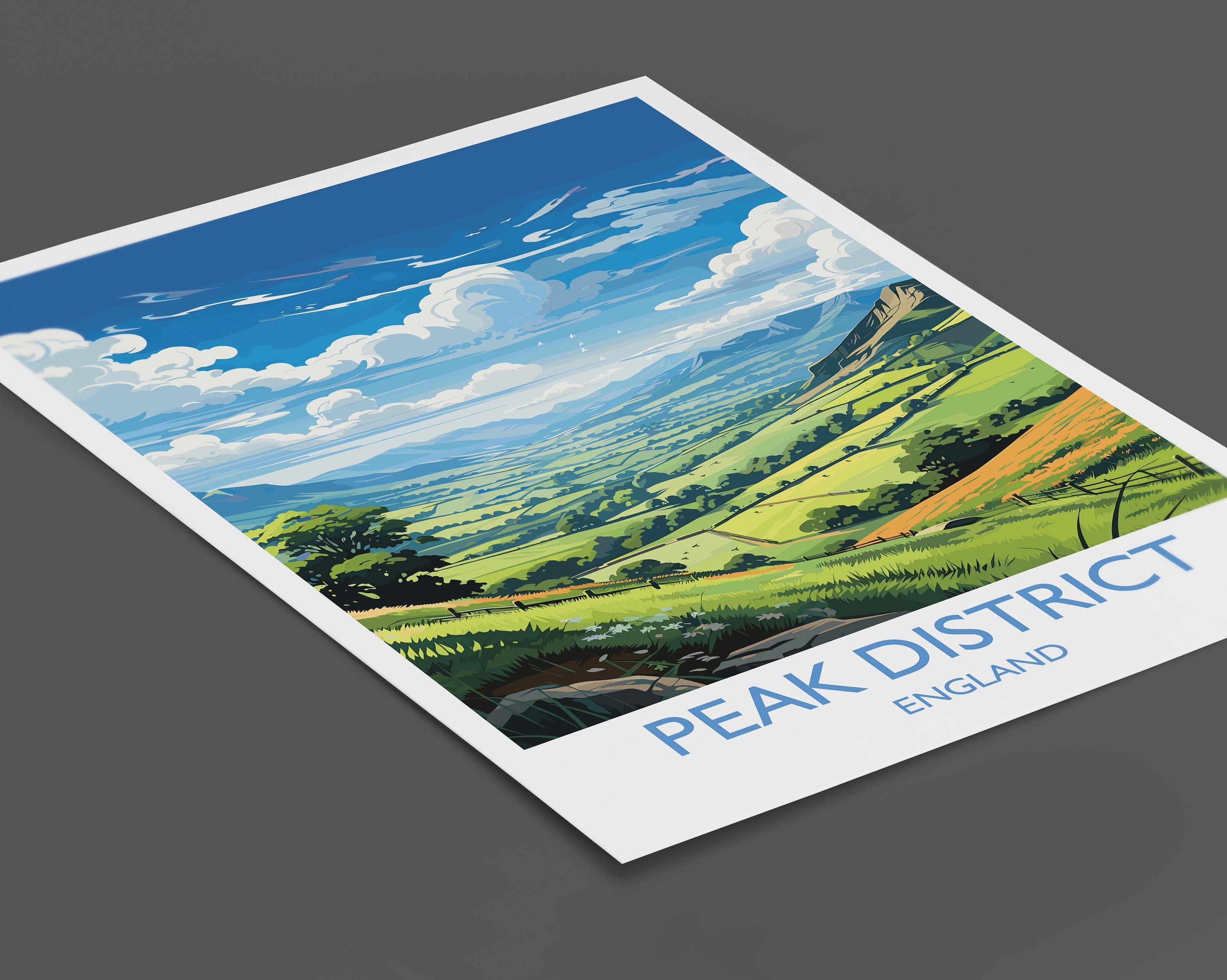 Peak District Travel Print Wall Art, Travel Poster of Peak District, Peak District Art Lovers Gift, English Countryside NQ Media Designs