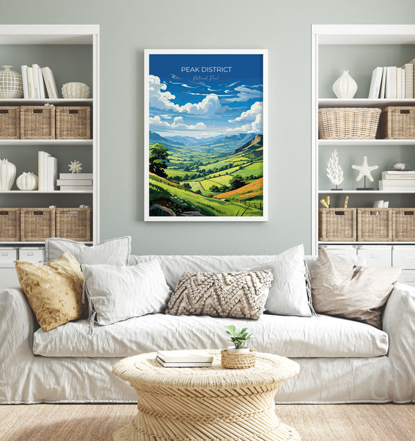Peak District Travel Poster Wall Art, Travel Print of Peak District, Peak District Art Lovers Gift, English Countryside