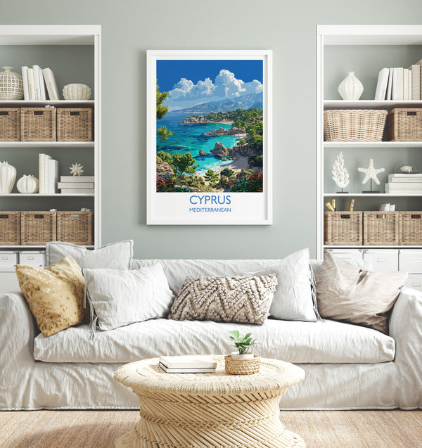 Cyprus Travel Print, Travel Poster of Cyprus, Mediterranean, Cyprus Art Lovers Gift, Cyprus Wall Art