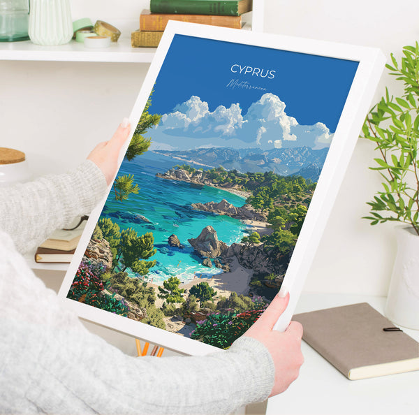 Cyprus Travel Poster, Travel Print of Cyprus, Mediterranean Art, Cyprus Art Lovers Gift, Cyprus Wall Art