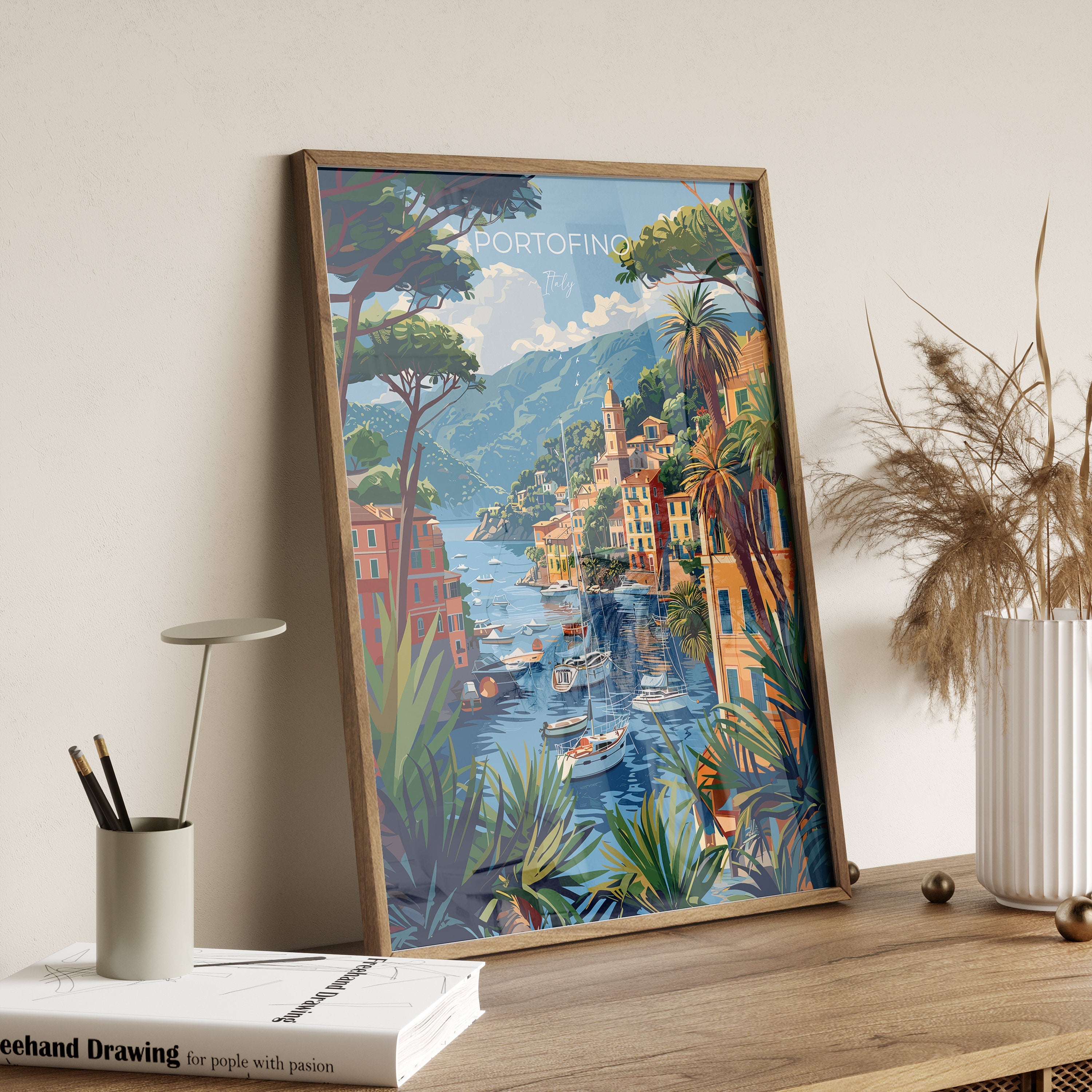 Portofino Travel Print Wall Art, Travel Poster of Portofino, Portofino Art Lovers Gift, Italy, Italian Art Gift NQ Media Designs