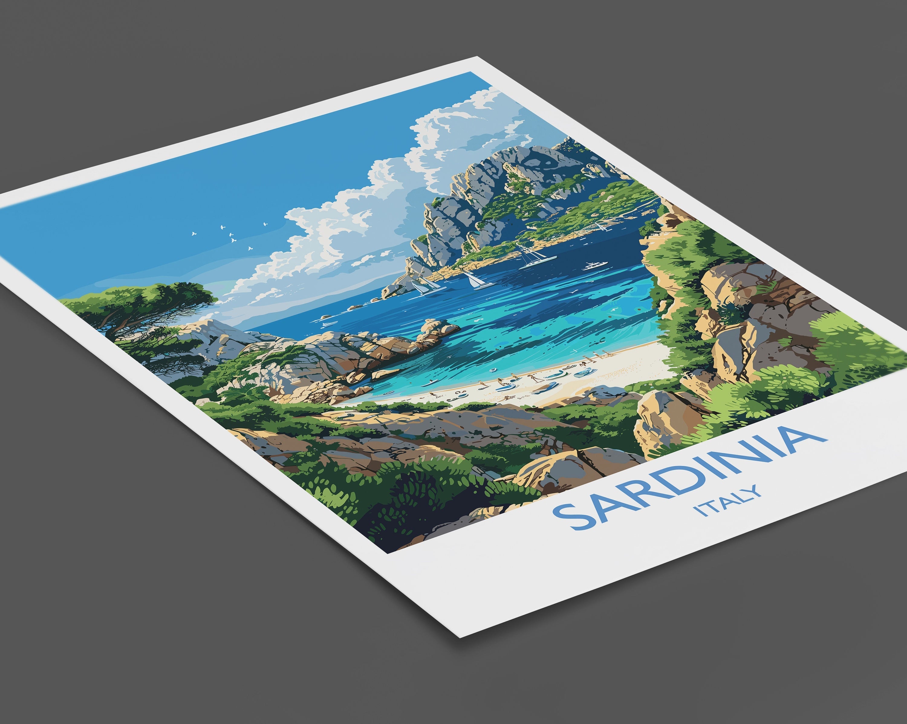 Sardinia Travel Poster Wall Art, Travel Print of Sardinia, Sardinia Art Lovers Gift, Italy, Italian Art Gift NQ Media Designs
