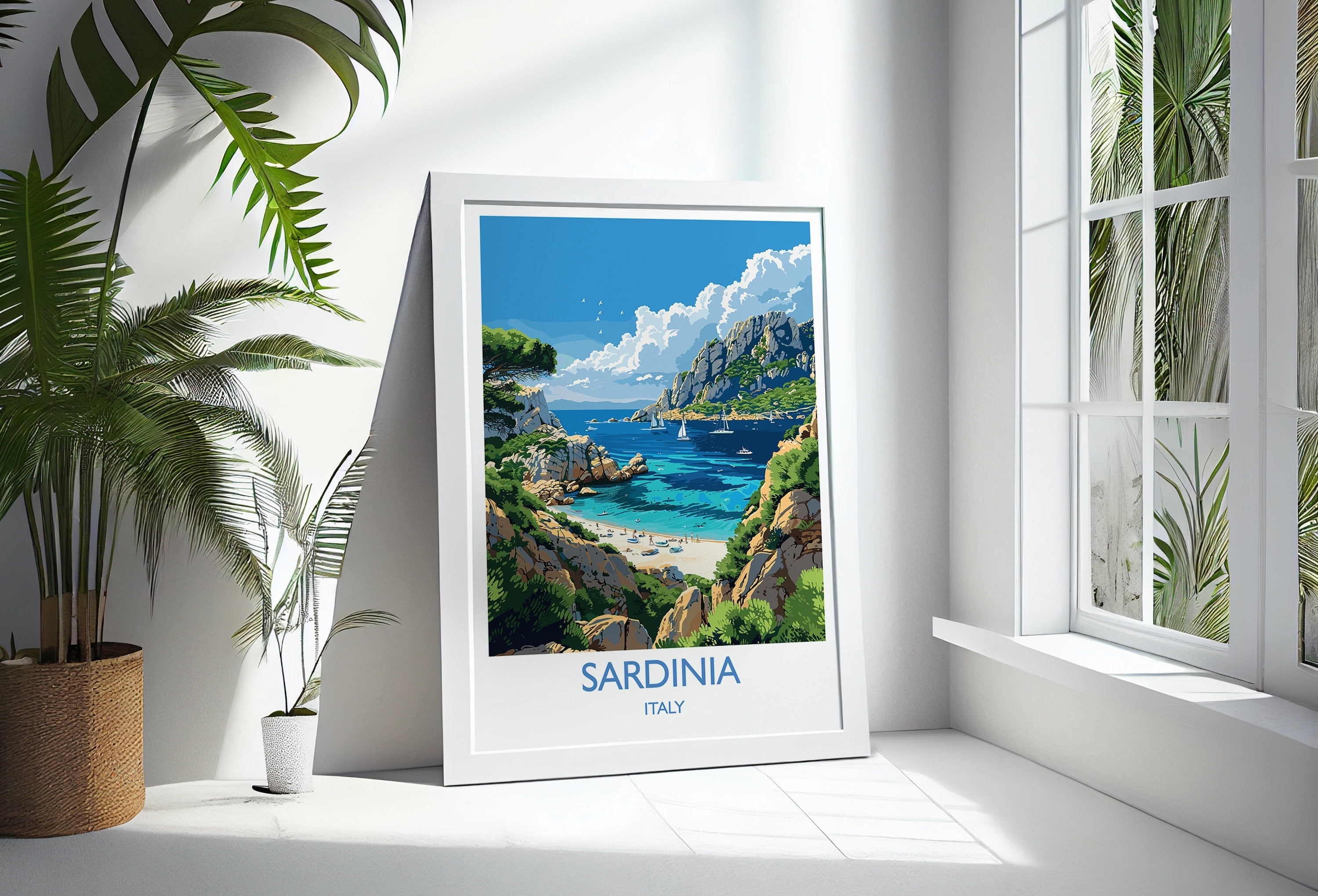 Sardinia Travel Poster Wall Art, Travel Print of Sardinia, Sardinia Art Lovers Gift, Italy, Italian Art Gift NQ Media Designs