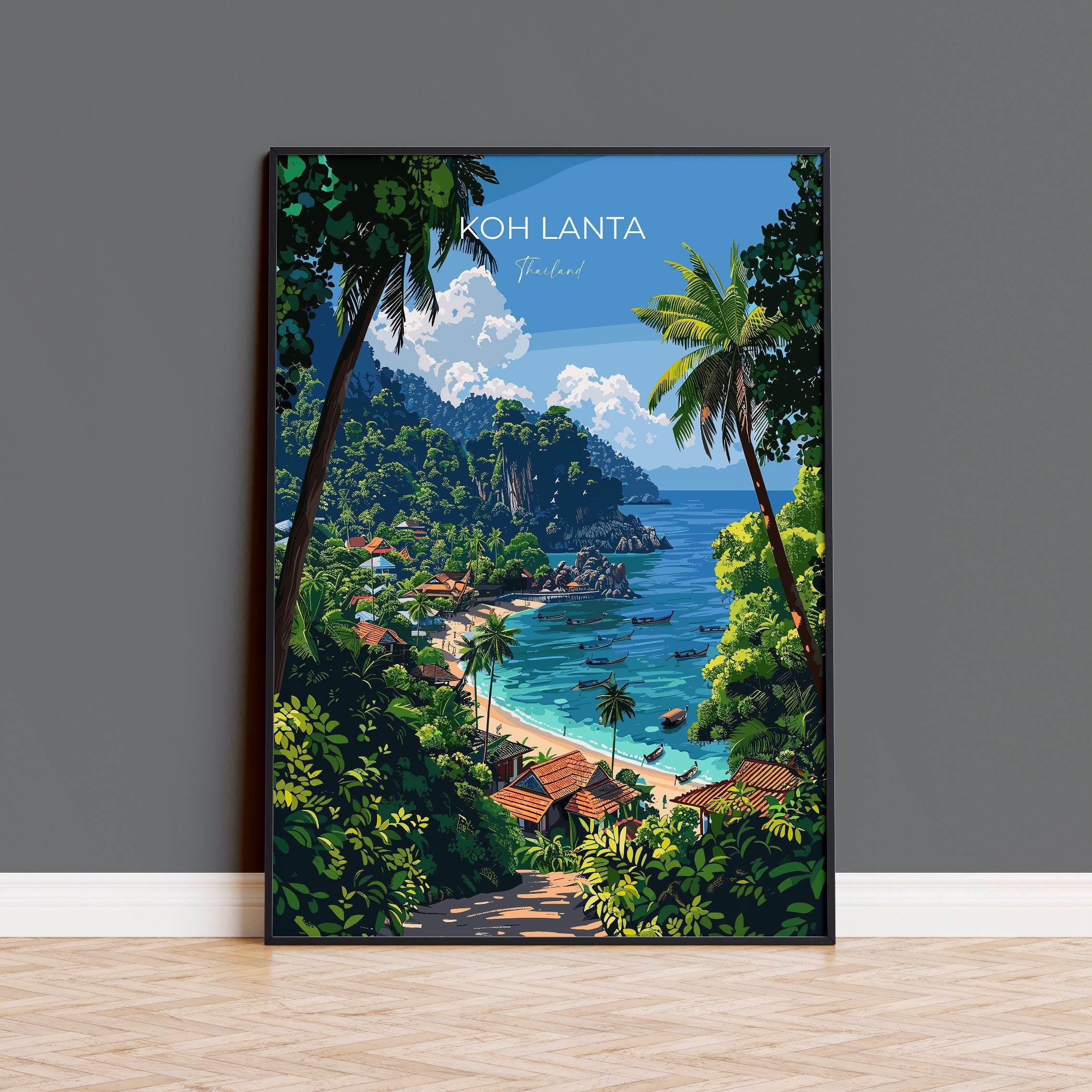 Koh Lanta Travel Poster Wall Art, Travel Print of Koh Lanta, Thailand, Koh Lanta Art Lovers Gift, Travel Gift Art NQ Media Designs