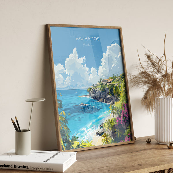 Barbados Travel Poster, Travel Print of Barbados, Caribbean, Barbados Art Lovers Gift, Caribbean Gift, Wall Art Print