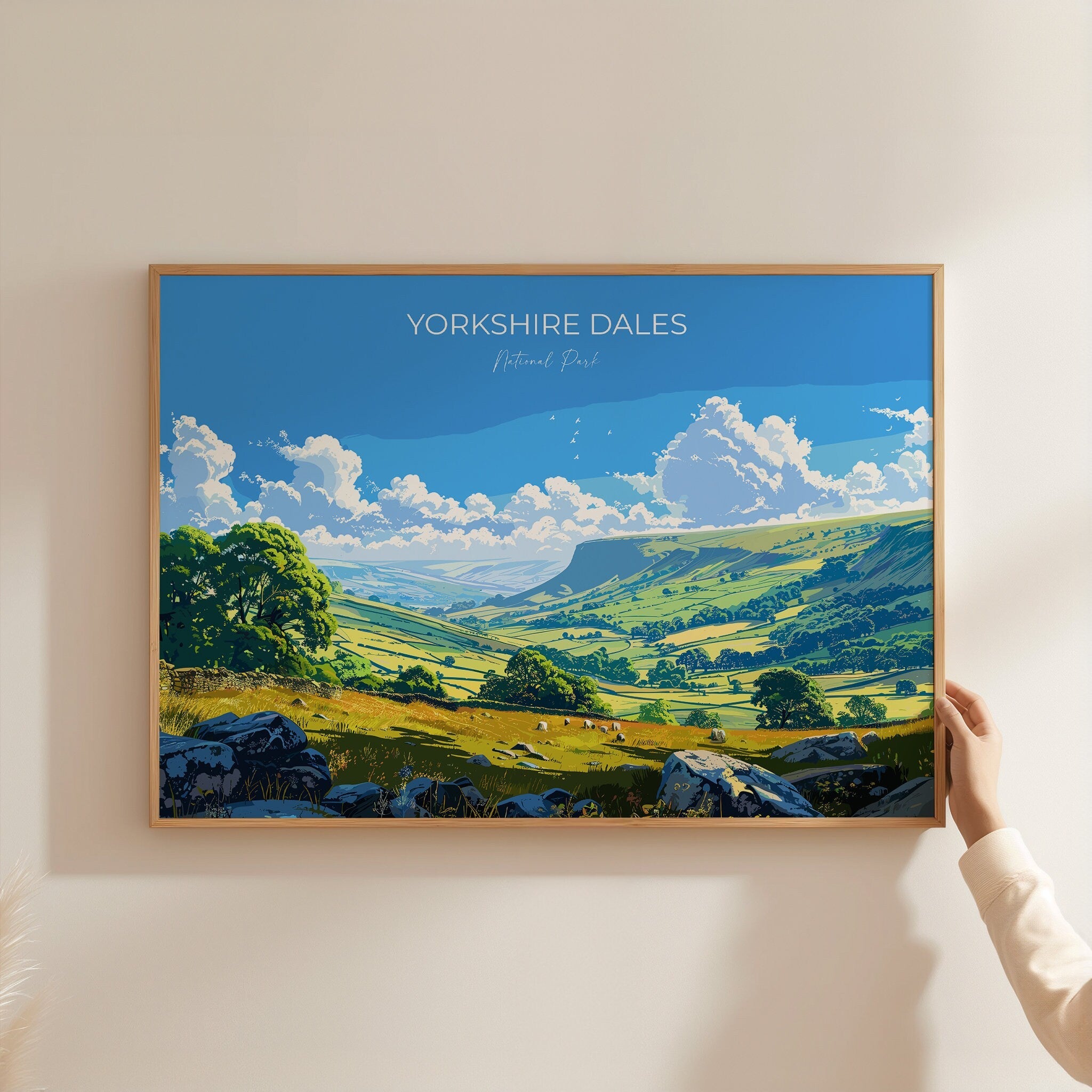 Yorkshire Dales Landscape Travel Poster Wall Art, Travel Print of Yorkshire Dales, Yorkshire Dales Art Lovers Gift, English Countryside NQ Media Designs