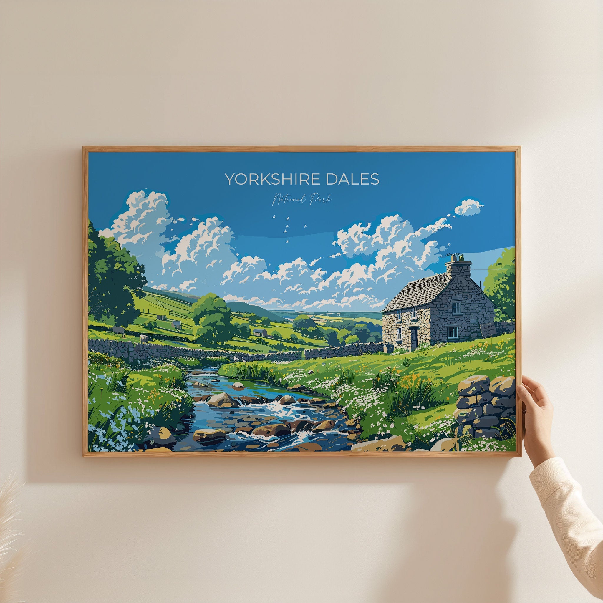 Yorkshire Dales Landscape Travel Poster Wall Art, Travel Print of Yorkshire Dales, Yorkshire Dales Art Lovers Gift, English Countryside NQ Media Designs