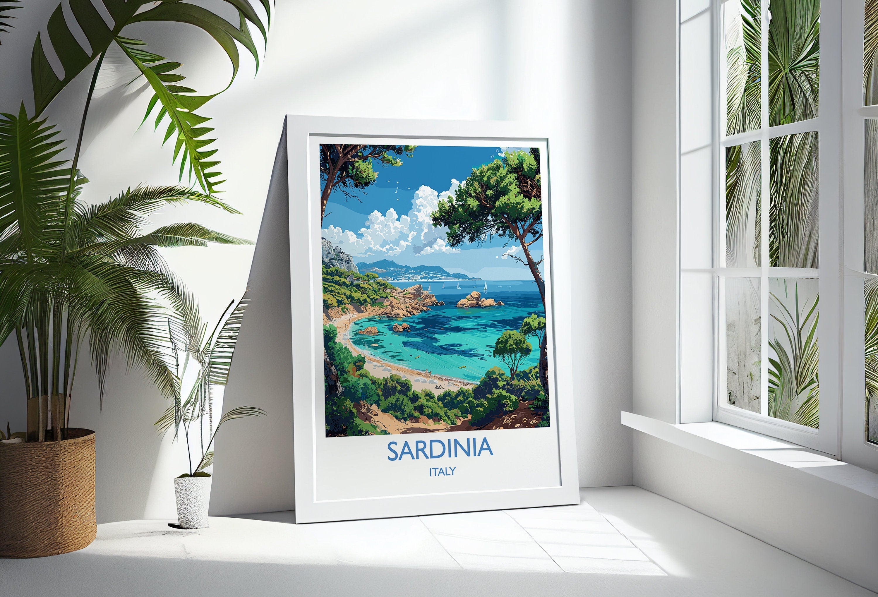Sardinia Travel Poster Wall Art, Travel Print of Sardinia, Sardinia Art Lovers Gift, Italy, Italian Art Gift NQ Media Designs