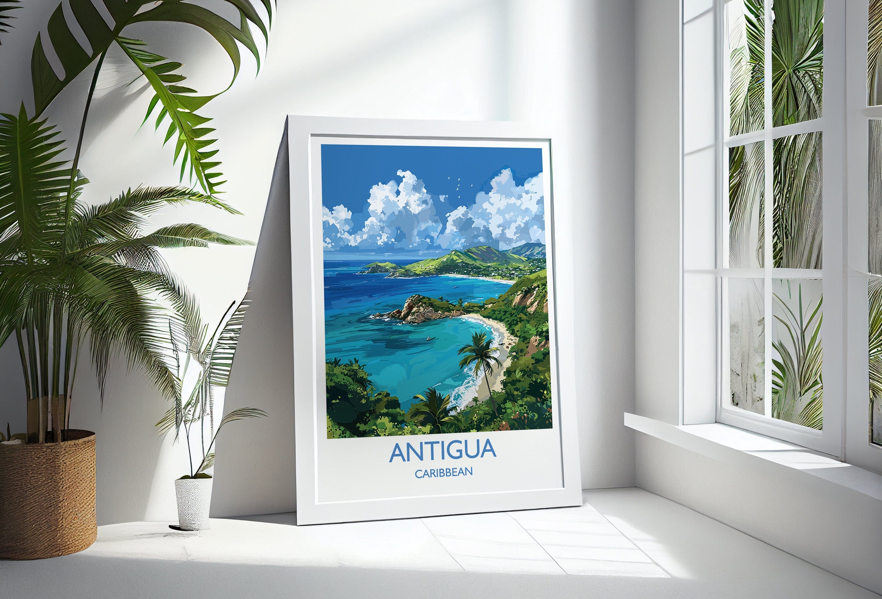 Antigua Travel Print, Travel Poster of Antigua, Caribbean, Antigua Art Lovers Gift, Caribbean Gift, Wall Art Print NQ Media Designs