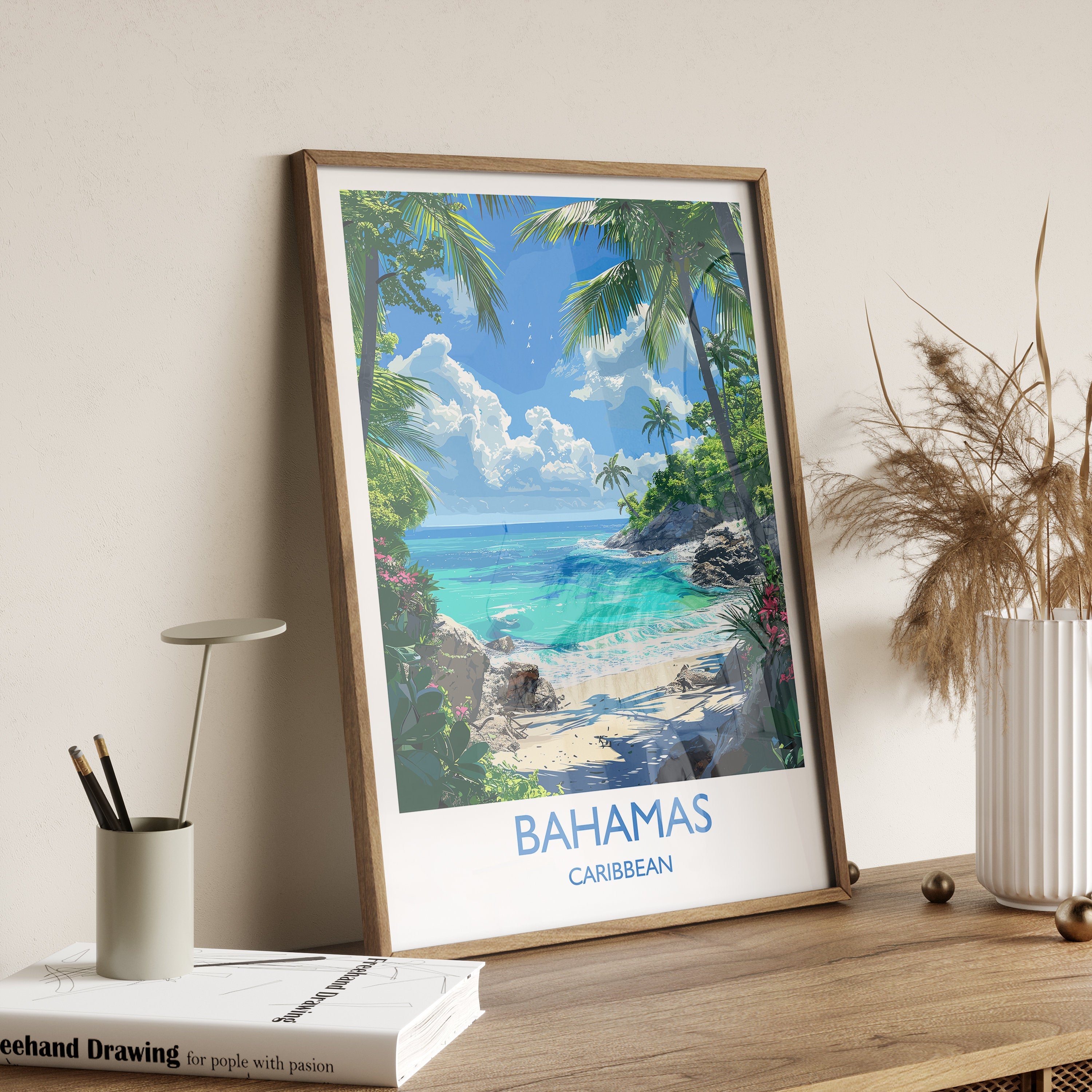 Bahamas Travel Print, Travel Poster of Bahamas, Caribbean, Bahamas Art Lovers Gift, Caribbean Gift, Wall Art Print NQ Media Designs