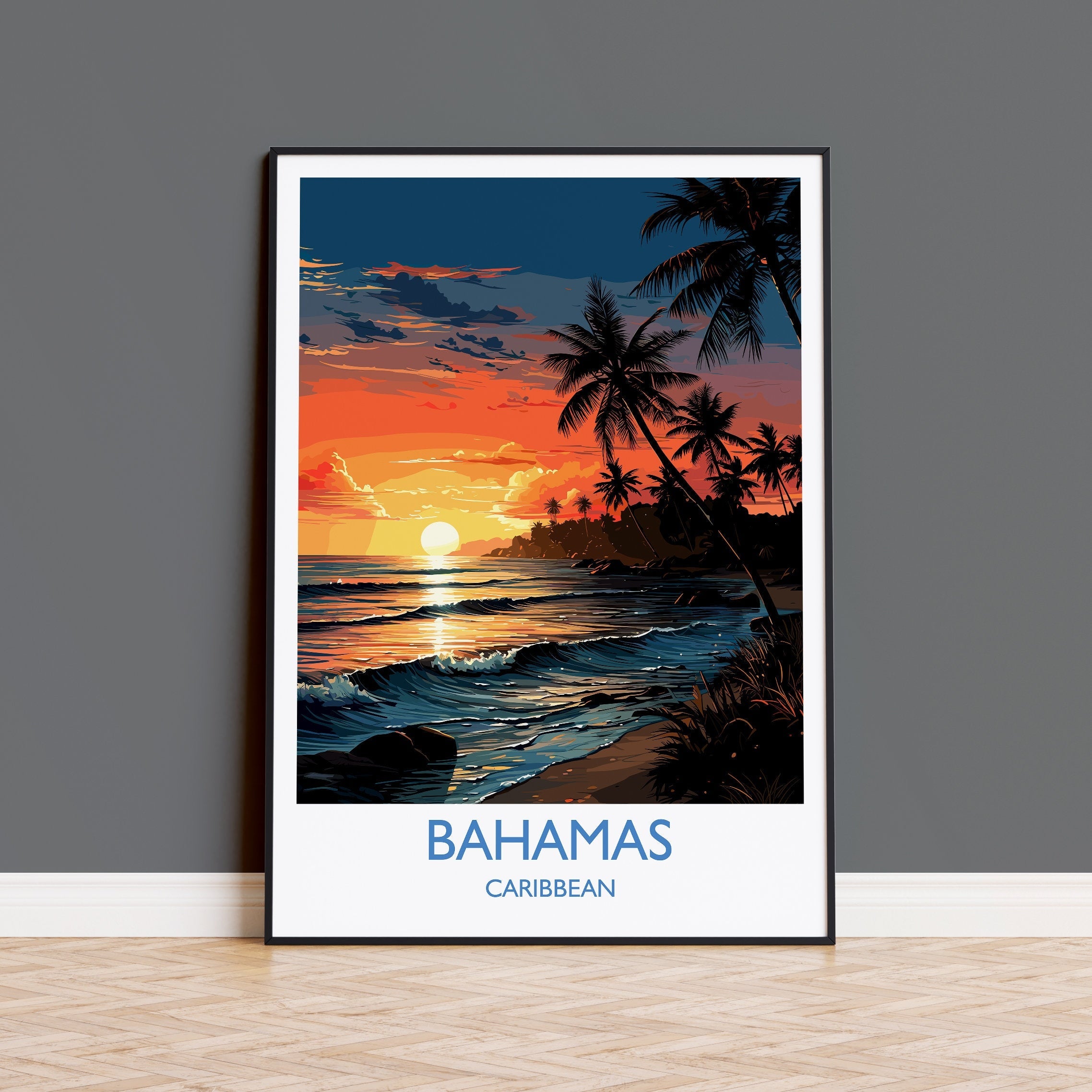 Bahamas Travel Poster Wall Art, Travel Print of Bahamas, Caribbean, Bahamas Sunset Art Lovers Gift, Caribbean Gift, Wall Art Print NQ Media Designs