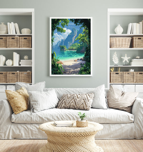 Krabi Travel Poster Wall Art, Travel Print of Krabi, Thailand, Krabi Art Lovers Gift, Birthday Gift Print